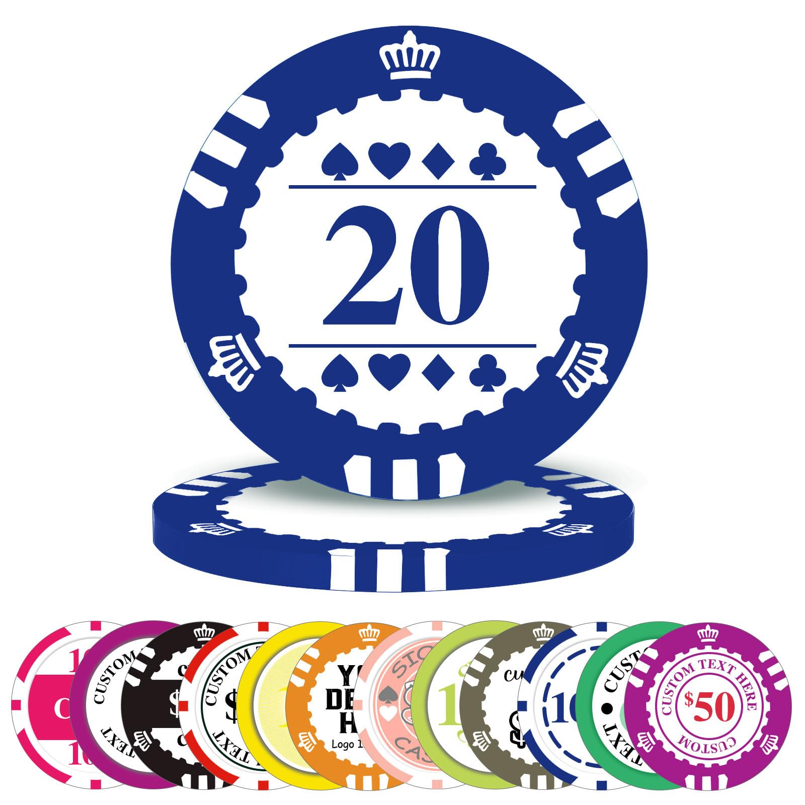 100-1000 Pcs Custom Plastic Poker Chips,Personalised Double Sided Full Color,Custom Your Logo Image Text, Design for Business Cards, Bar, Party,Corporate Events, Drink Token (Dark Blue)