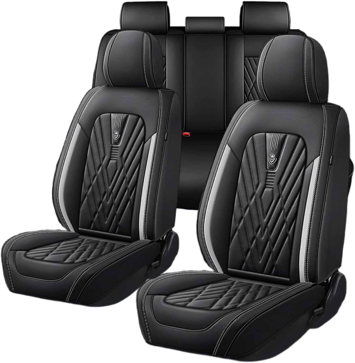 Premium PU Leatherette Car Seat Cover Set Custom Fit for Dodge Avenger 2008-2014 Water-Proof Breathable Faux Leather Seat Cushion Protectors (Full Set 5 Seats,Black Red)