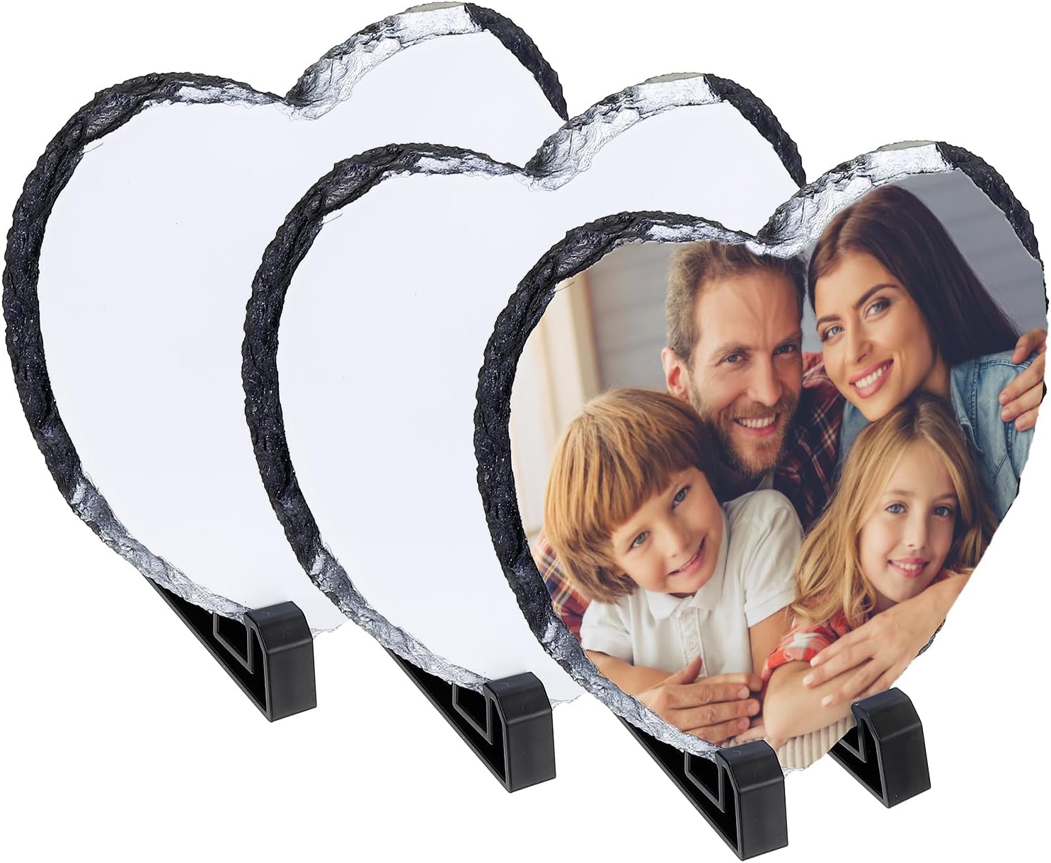 PATIKIL 5.9 x 5.9 Inch Slate Photo Frames, 3 Set Sublimation Photo Blanks, Heat Thermal Transfer Stone Slate Frames with Display Stand for DIY Souvenir Heart