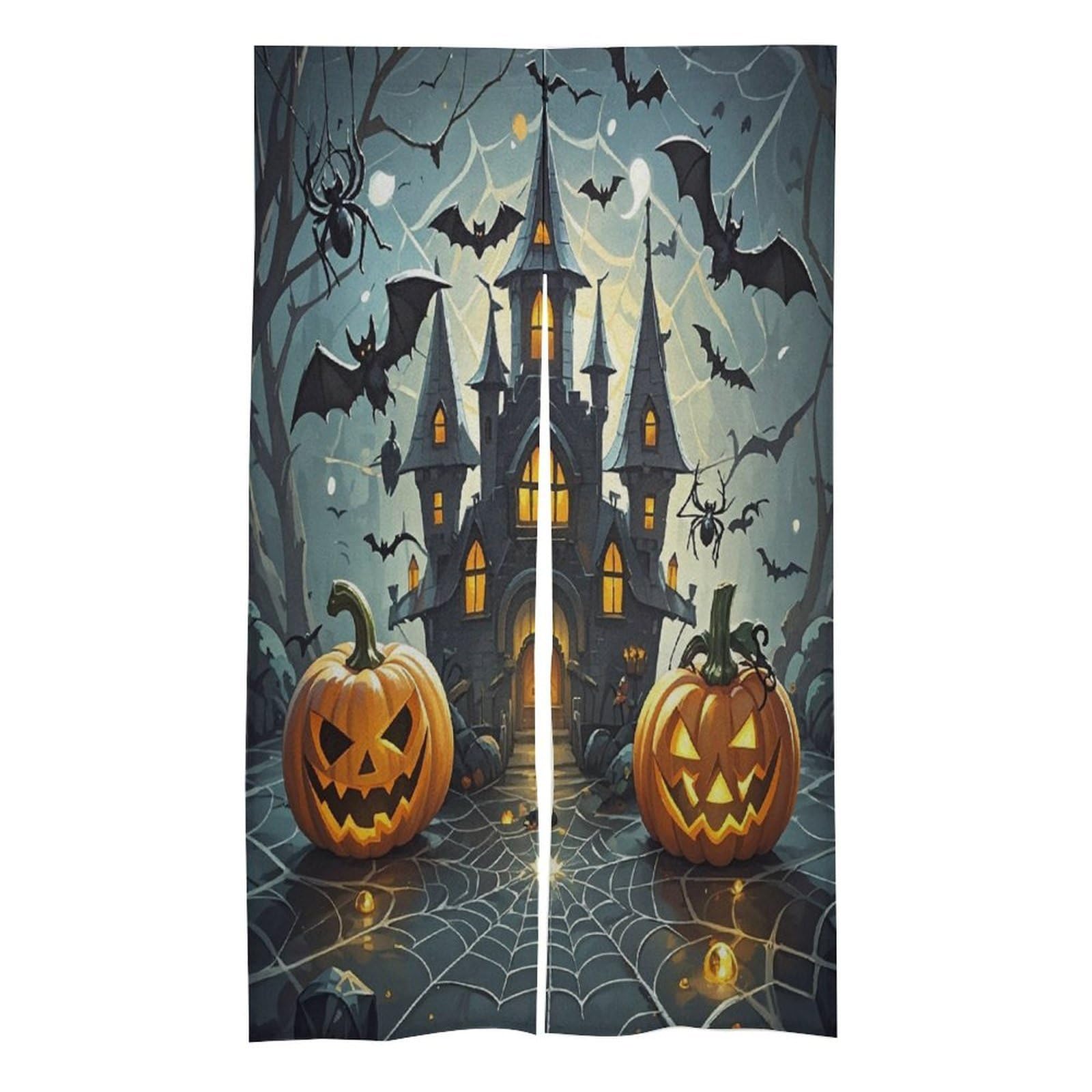 Fekiloot Style Pumpkin Lantern Castle Door Curtain Splice Japanese Theme Blackout Doors Cover Hemp Door Tapestry Temperature Protection Barrier Doors Screen For Various Rooms 17W X 57L Inch