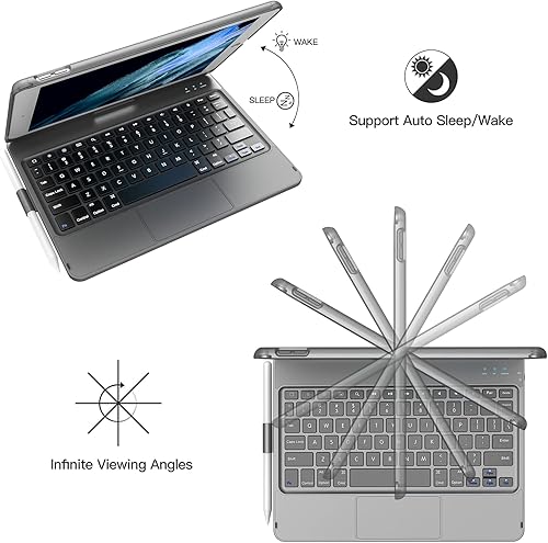 Miniatura 4 de TQQ Funda táctil para iPad de 9 generación con teclado (10.2 pulgadas, 2021), trackpad multitáctil, cubierta protectora giratoria de 360 para