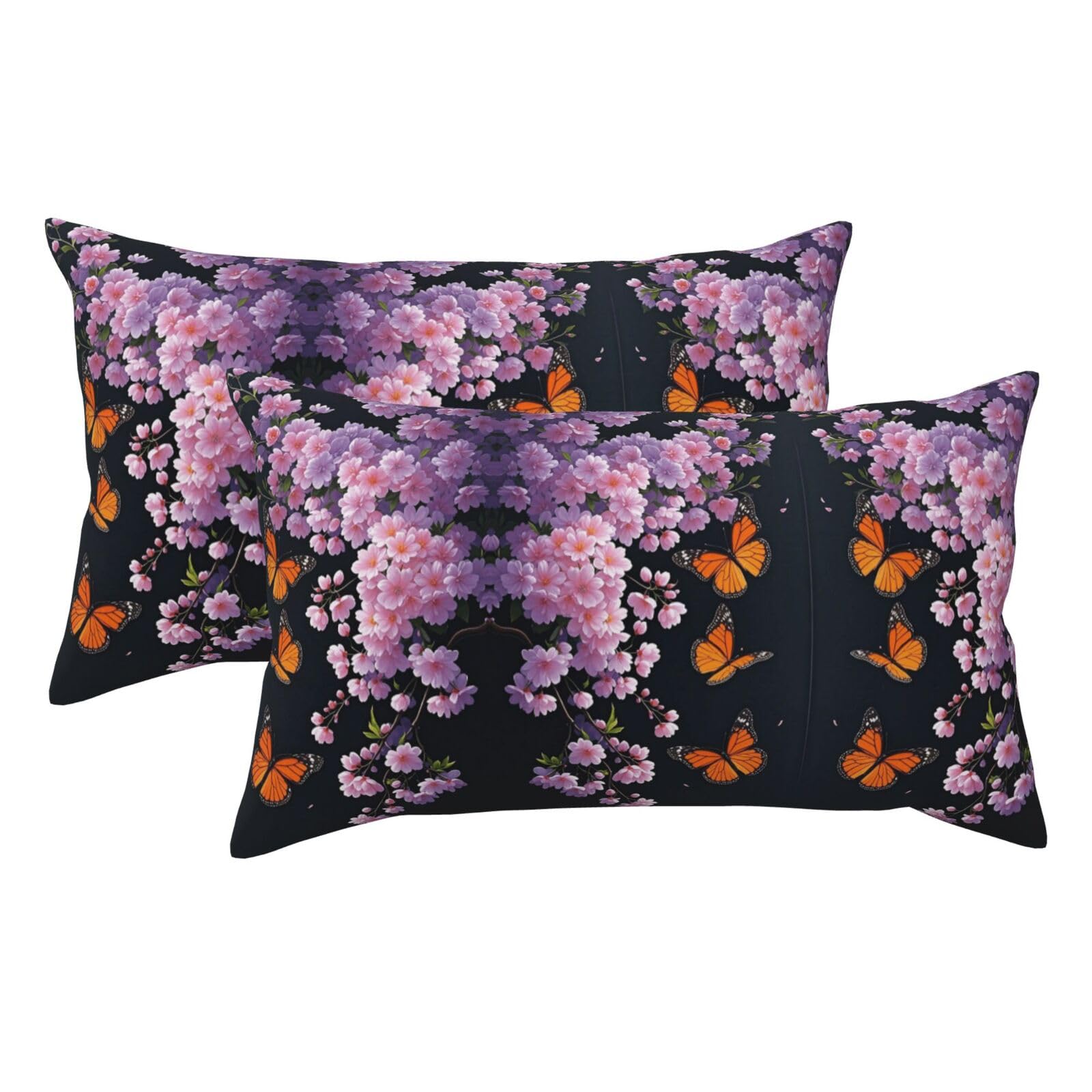 Cherry Blossom Luxury King Pillowcases Set of 2, Plush Velvet Feel Pillow Covers with Hidden Zipper, Skin & Hair Friendly, 20x36 Inches Pillow Cases for Sleeping Gift