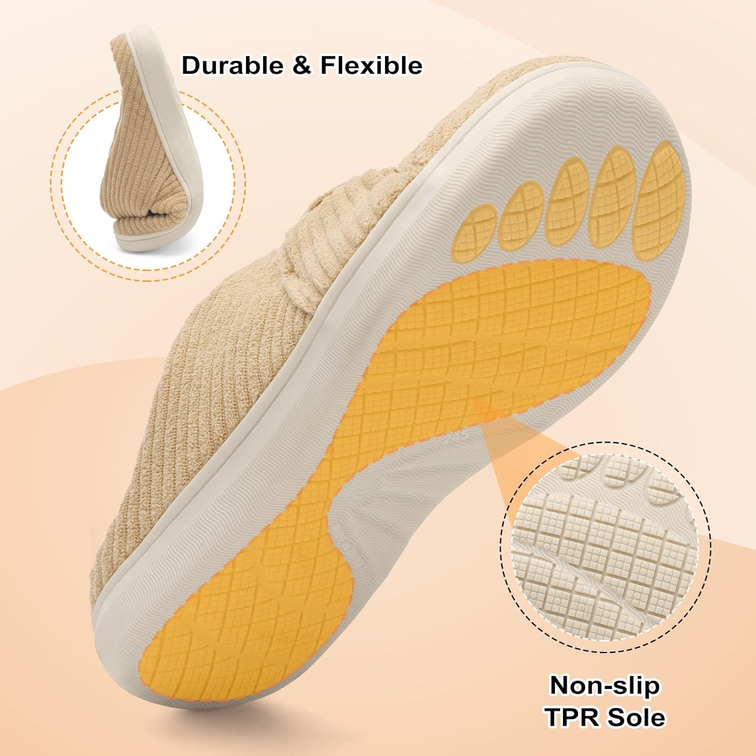 LeIsfIt Slippers for Women Wide Memory Foam House Slippers Corduroy Slip on Bedroom Slipper Non-slip Warm House Shoes Indoor and Outdoor - Image 6