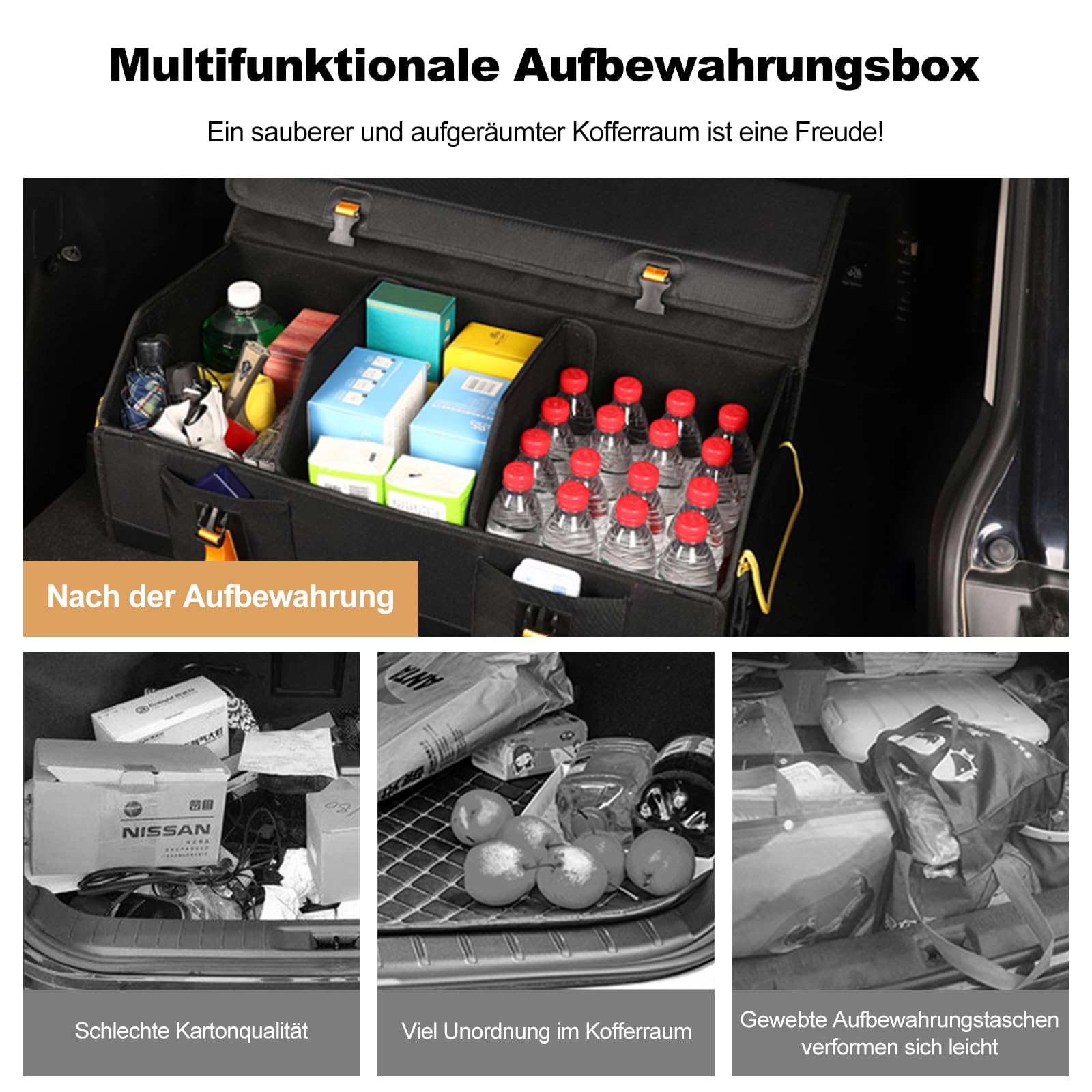 Ergocar Faltbar Kofferraum Organizer, 600D Oxford-Stoff Wasserdicht Rutschfest Kofferraumtasche, Auto Kofferraum Organizer mit Deckel, Auto Zubehör Praktisch für Reise Freien Camping