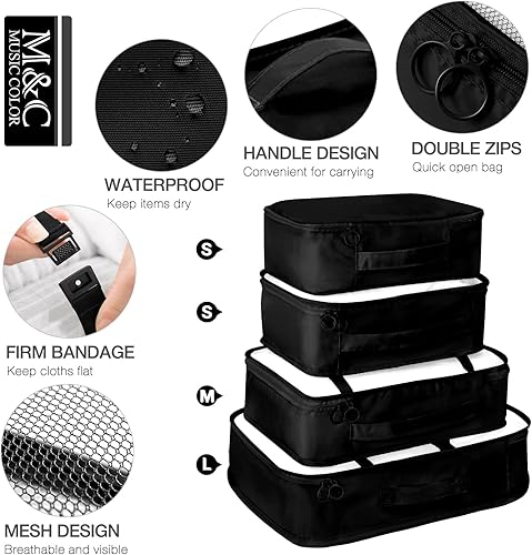 Miniatura 4 de Juego de 8 cubos de embalaje para viajes, organizadores de equipaje para accesorios de viaje, organizador de bolsas de viaje para equipaje,