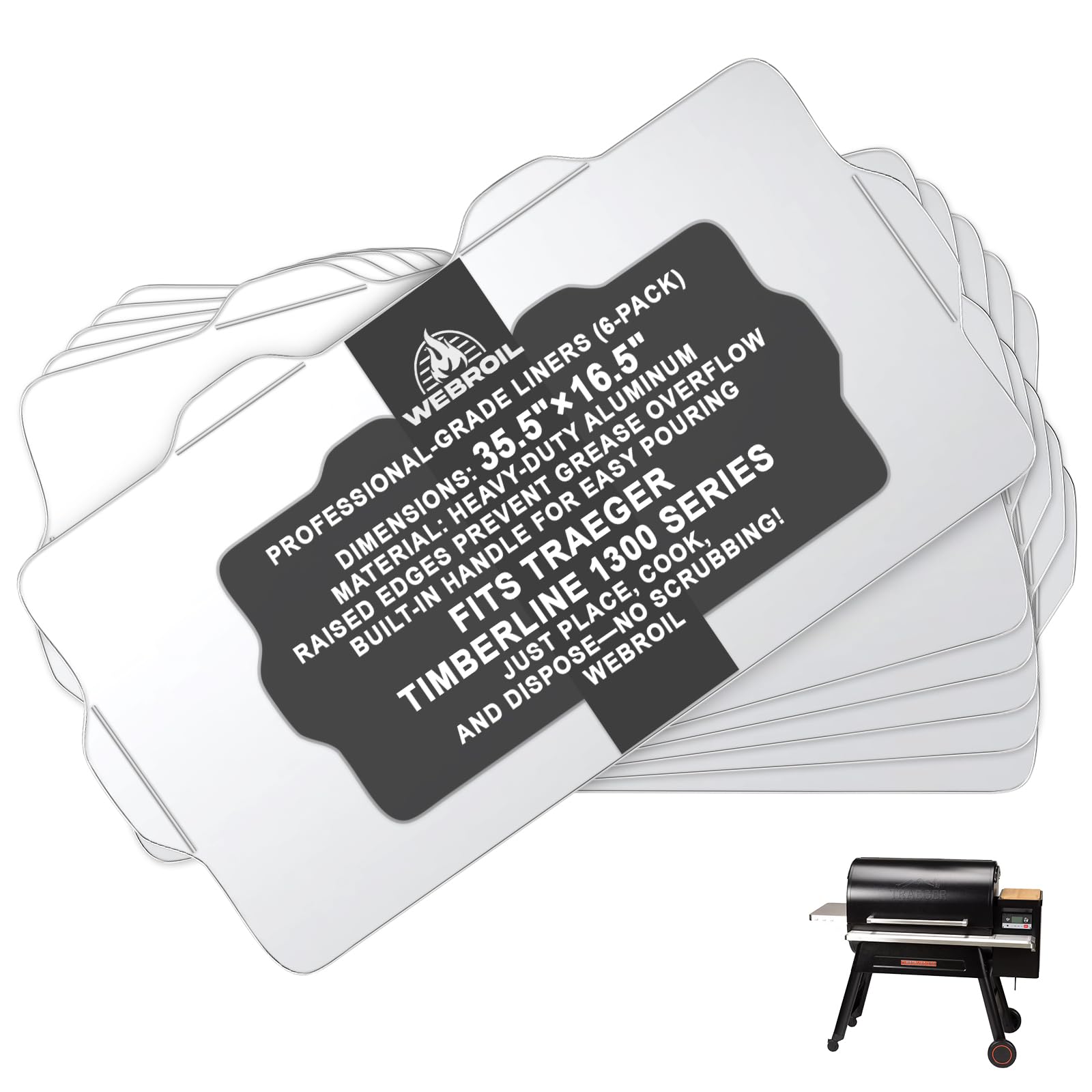 6 Packs BAC515 Drip Tray Liners for Traeger Timberline 1300 Series Grills