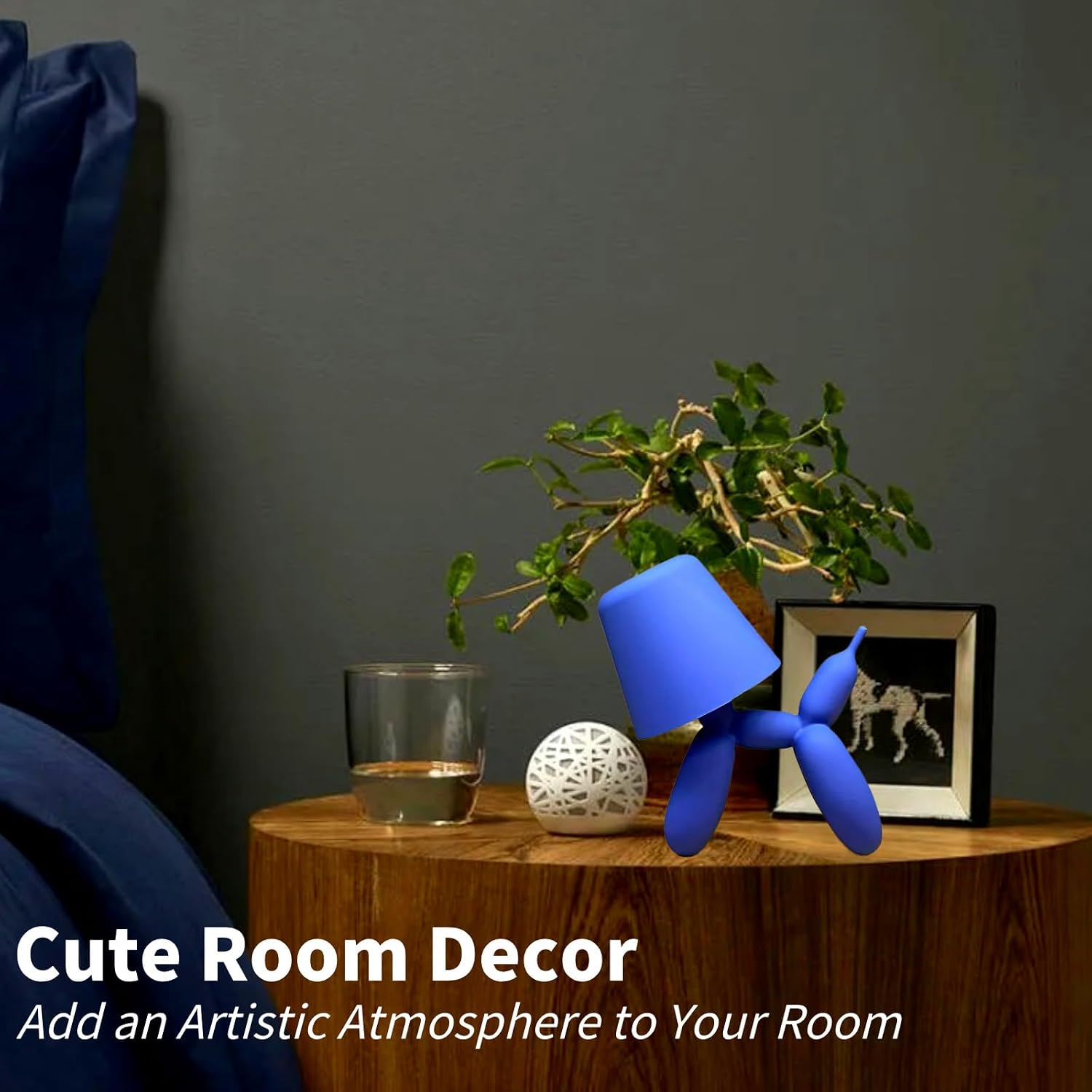 Balloon Dog Statue Table Lamp, Cordlsss Cute Decor Lamp Balloon Animal Rechargeable Desk Lamp 3 Color Dimmable Touch Bedside Lamp for Home, Office, Bedroom, Living Room (Blue)