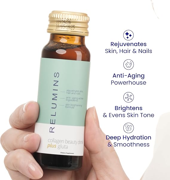 Relumins World's Most Advanced Collagen Drink - 10,000mg w/Glutathione & Antioxidants | USA's No.1 Liquid Collagen, Anti-Aging, Summer Glow Skin | Apple Flavor | Made in USA - 10 Bottles