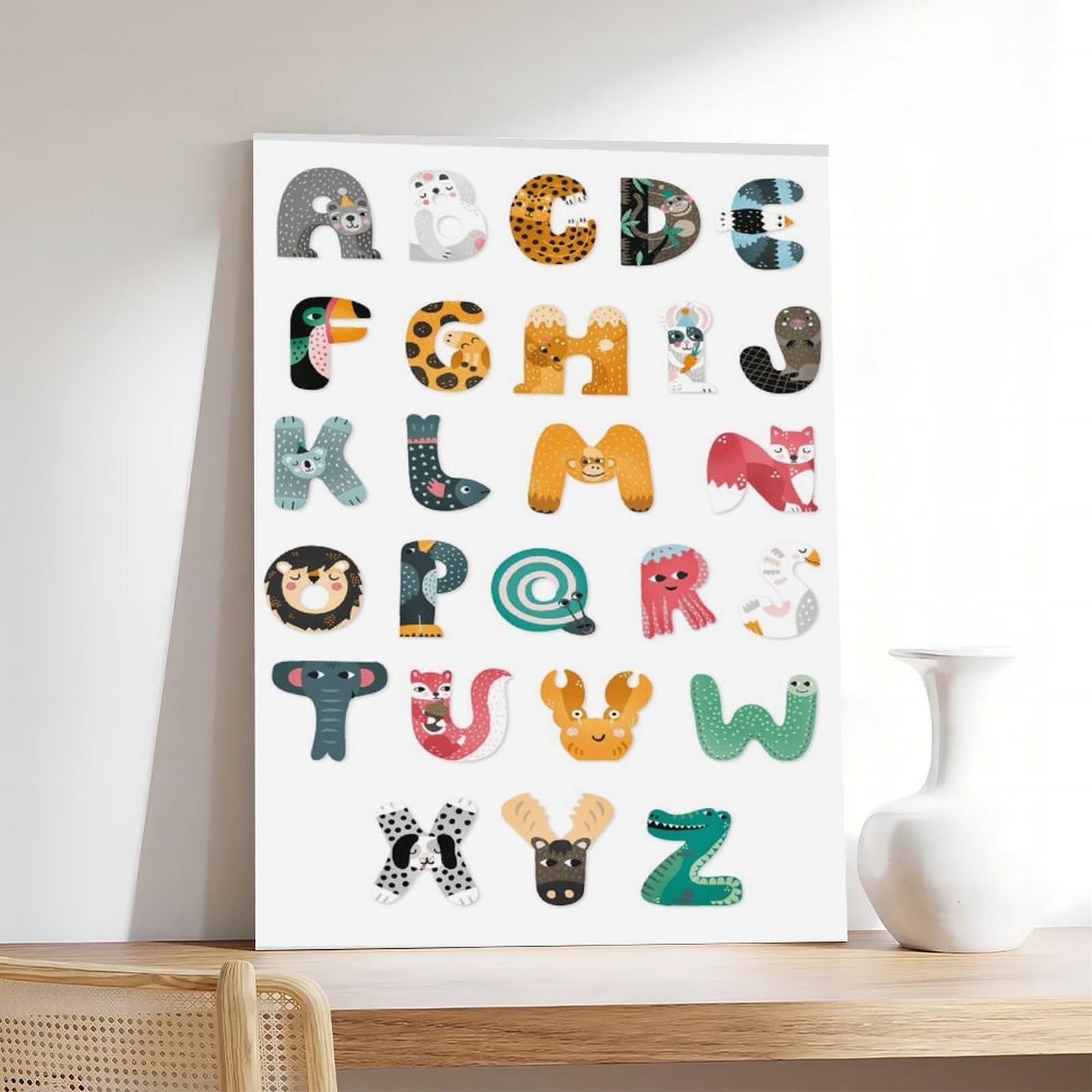 Poster sur toile à thèmes éducatifs Alphabet de A à Z (7) - Décoration murale pour salon, chambre à coucher - 40 x 60 cm