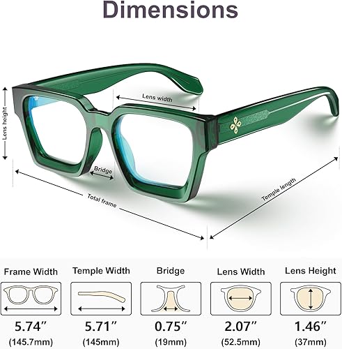 Miniatura 6 de VISOONE Paquete de 2 lentes de bloqueo de luz azul, marco rectangular y aspecto elegante de preparación para mujeres y hombres, RIVER