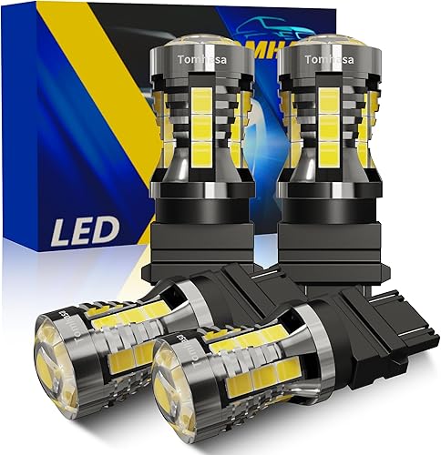 Miniatura 15 de Bombillas LED 3157 rojas para luces de freno, 24 conjuntos de chipsets SMD 300% más brillantes 3056 3156 3057 4157. Bombillas LED de repuesto