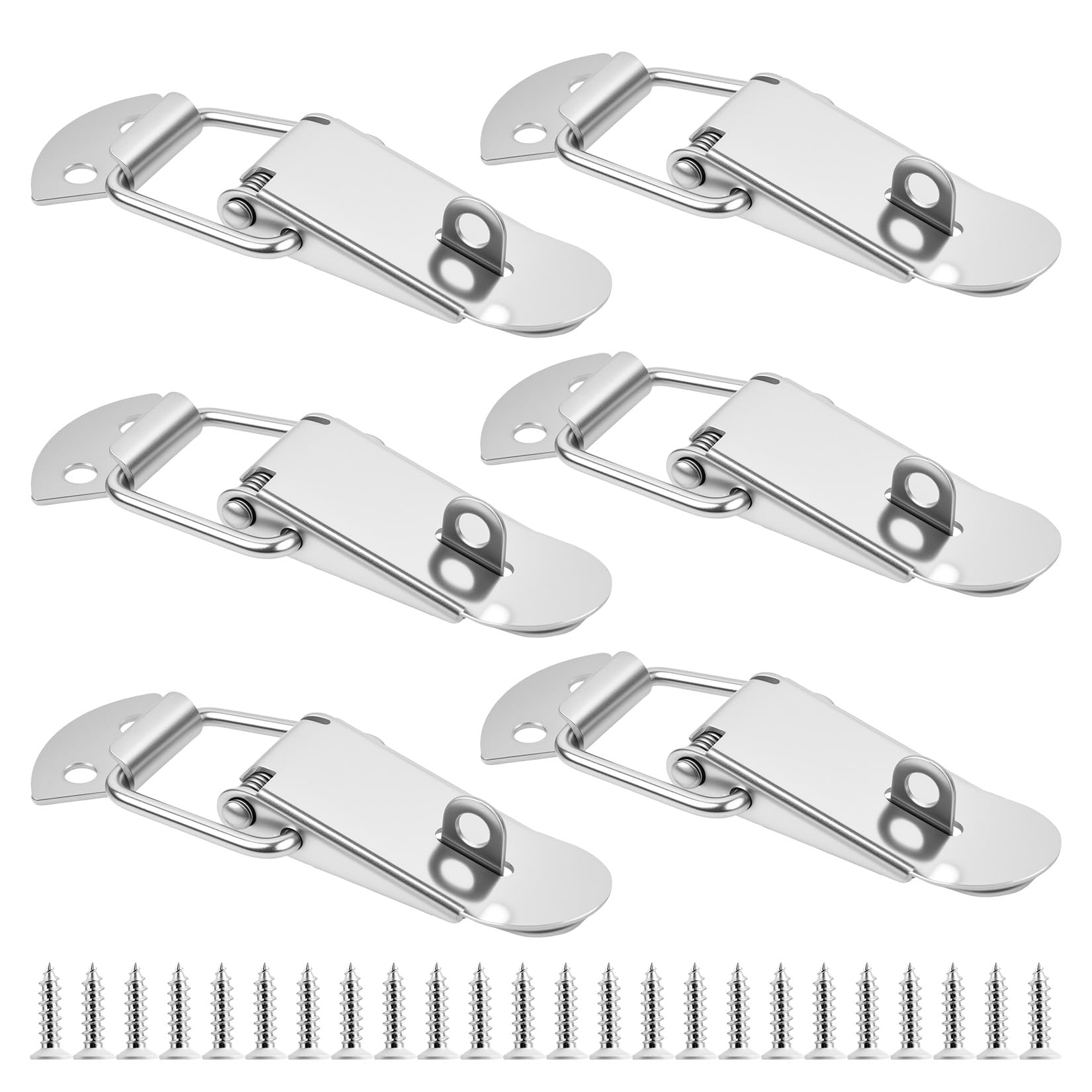 6 Pcs Spring Toggle Latch Hasp Clamp, Stainless Steel Tension Clasp Lock, Box Catches Latches, Spring Loaded Toggle Latches and Catches, Lever Clasp for Case Toolbox Closure Hasps(with Lock Hole)