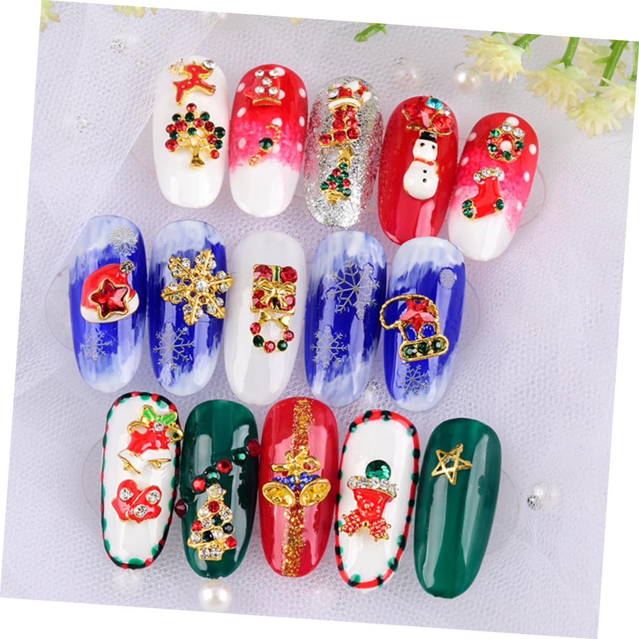 Healvian 4 Set Decorazioni Per Unghie Natalizie Charms Tema Natale in Per Manicure Per Unghie Naturali E Artificiali Facili Usare E Resistente Per E Speciali 24 Pezzi*4