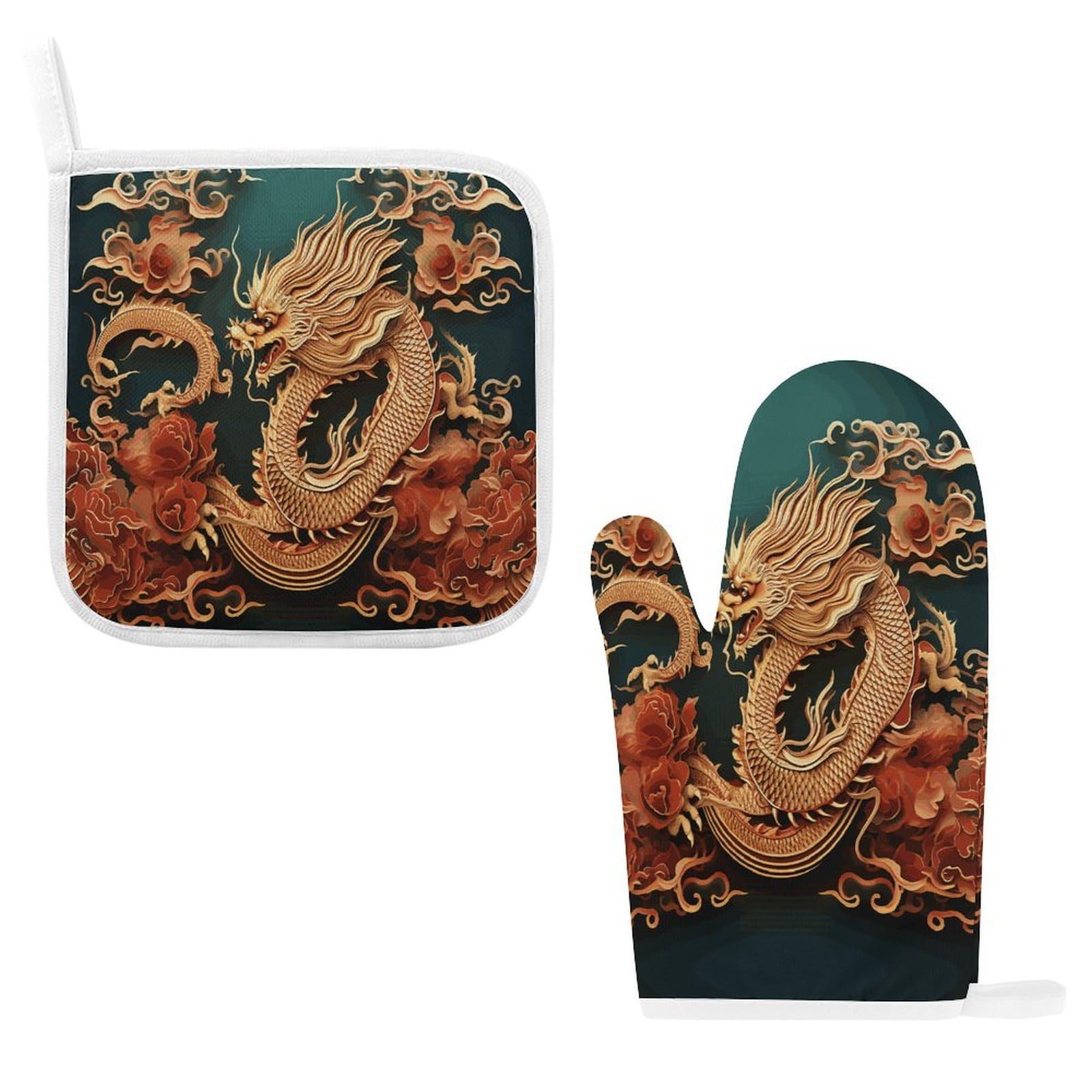 Fodpand Style Dragon Chinese Background Oven Mitts And Pot Holders Sets