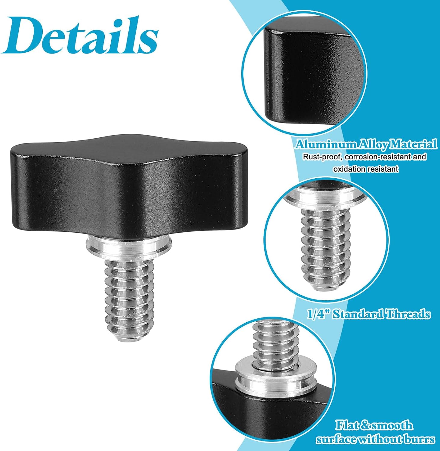 PATIKIL Clamping Screw Knob 1/4" x 0.98", 2Pcs Aluminum Alloy t Shaped Camera Thumb Screws for DSLR Flash Bracket Light Stand Adapter Action Sports Camera Mounting System, Black