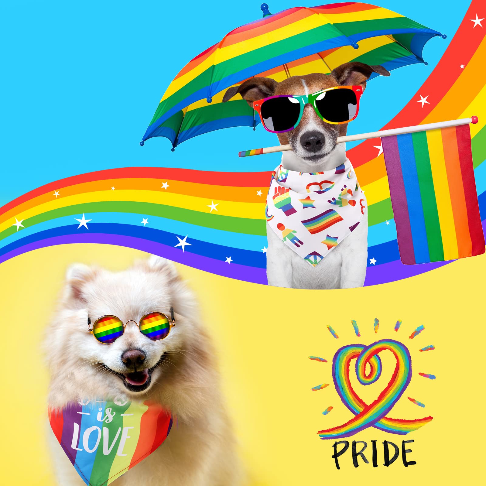 Lot de 60 bandanas pour chien Gay Pride arc-en-ciel - Mouchoirs pour chien LGBT - Accessoires de fête - 10 styles