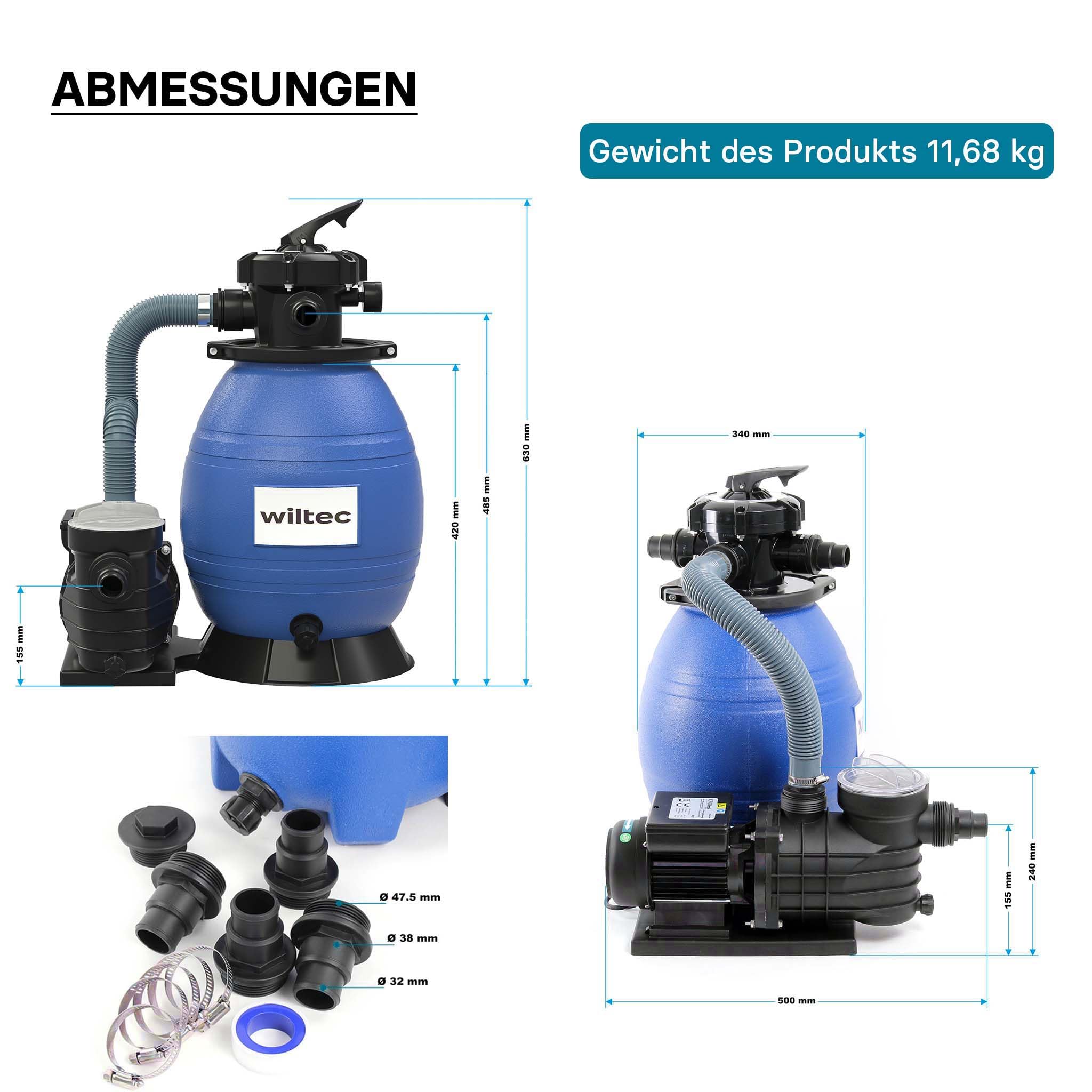 XPOtool Filtro a sabbia per piscina, 250 W, serbatoio filtrante 26 l, pompa piscina autoadescante 10.000 l/h