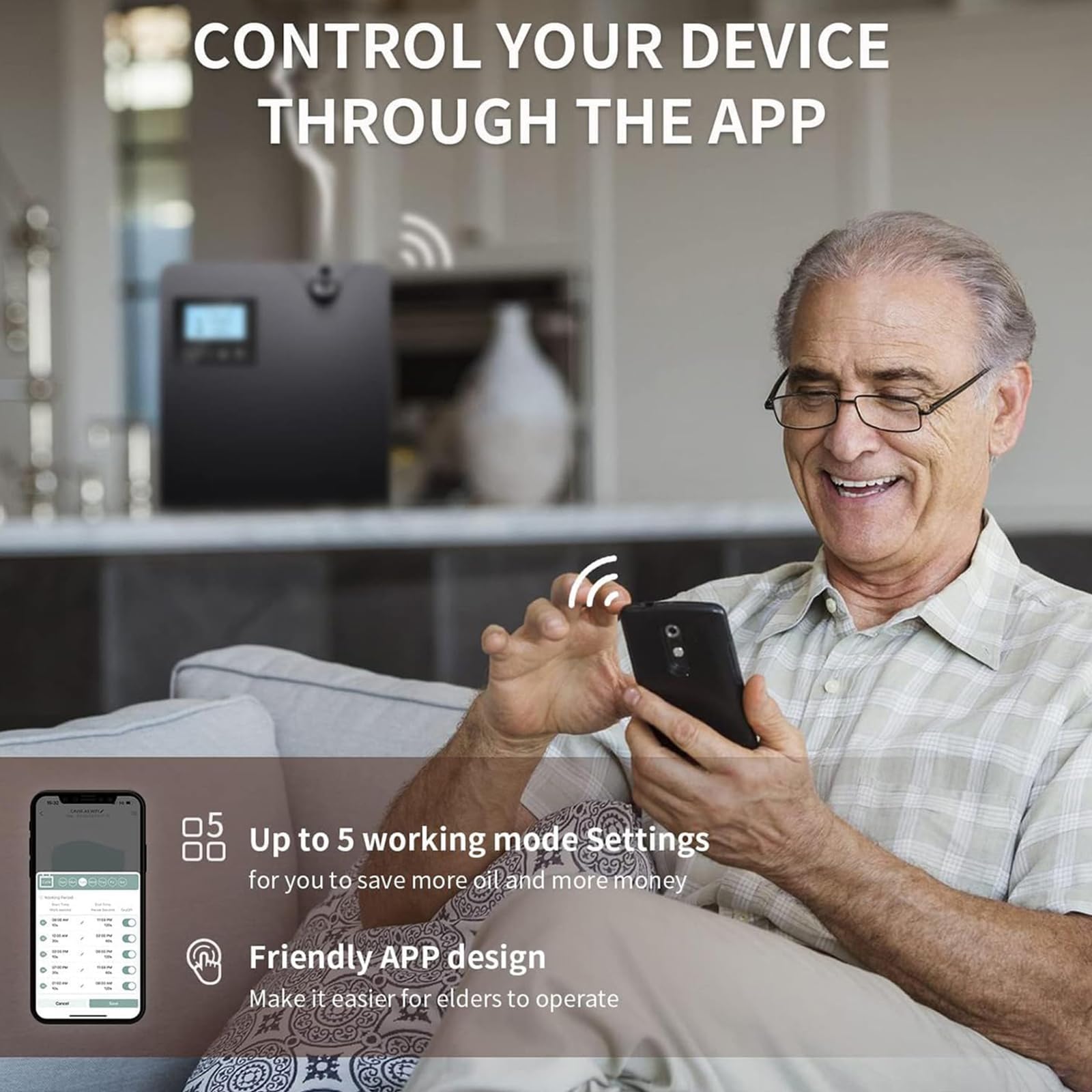 Máquina de Aire Aromatizado Inteligente – Difusor de Aceite Esencial de 300ml sin Agua con Tecnología de Nebulización y Control por App, Cobertura hasta 400m³, para Casa, Hotel & SPA Black