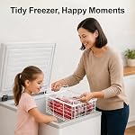 iSPECLE Freezer Baskets - Fit 10 to 20 Cu.Ft Chest Freezer, 3 Pack Large Stackable Freezer Organizer Bins Easily Sort and Get Frozen Foods with Handles, Allow Air Circulation, White