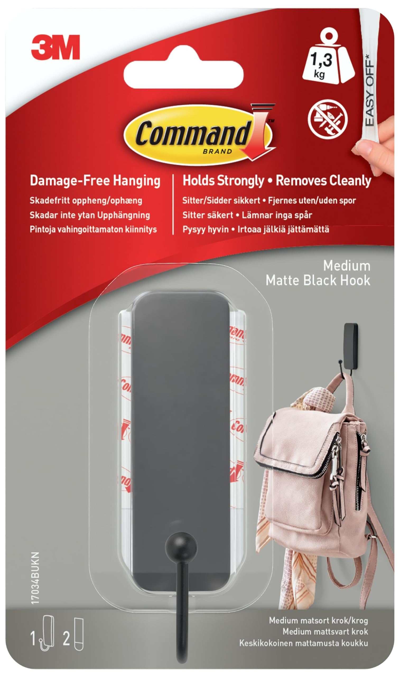3M Command Medium Matte Hook 17034Mb- W4577-Mb [860] Black