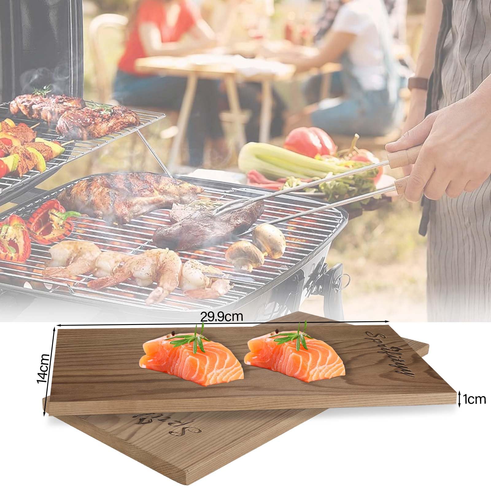 Sprifityy Deski do grillowania, średnie (30 x 14 cm), deski do wędzenia, wykonane w 100% z naturalnego drewna cedrowego, trwałe i wielokrotnego użytku, 2 sztuki