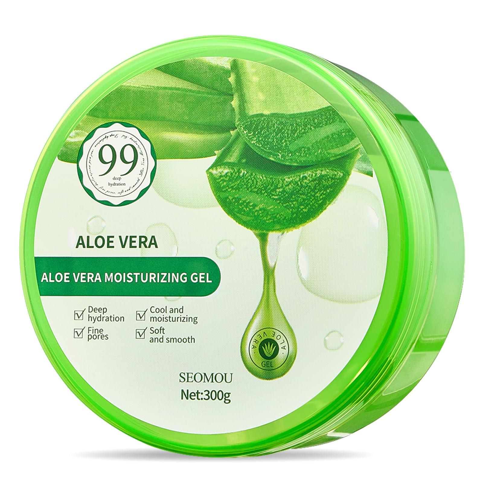 NAILKISS Aloe Vera Gel, Organic Moisturizing Cream Soothing and Hydrating for Face, Skin, Hair & Sunburn Relief, 100% Pure Aloe Gel for All Skin Types-300ml (10.1fl.oz)