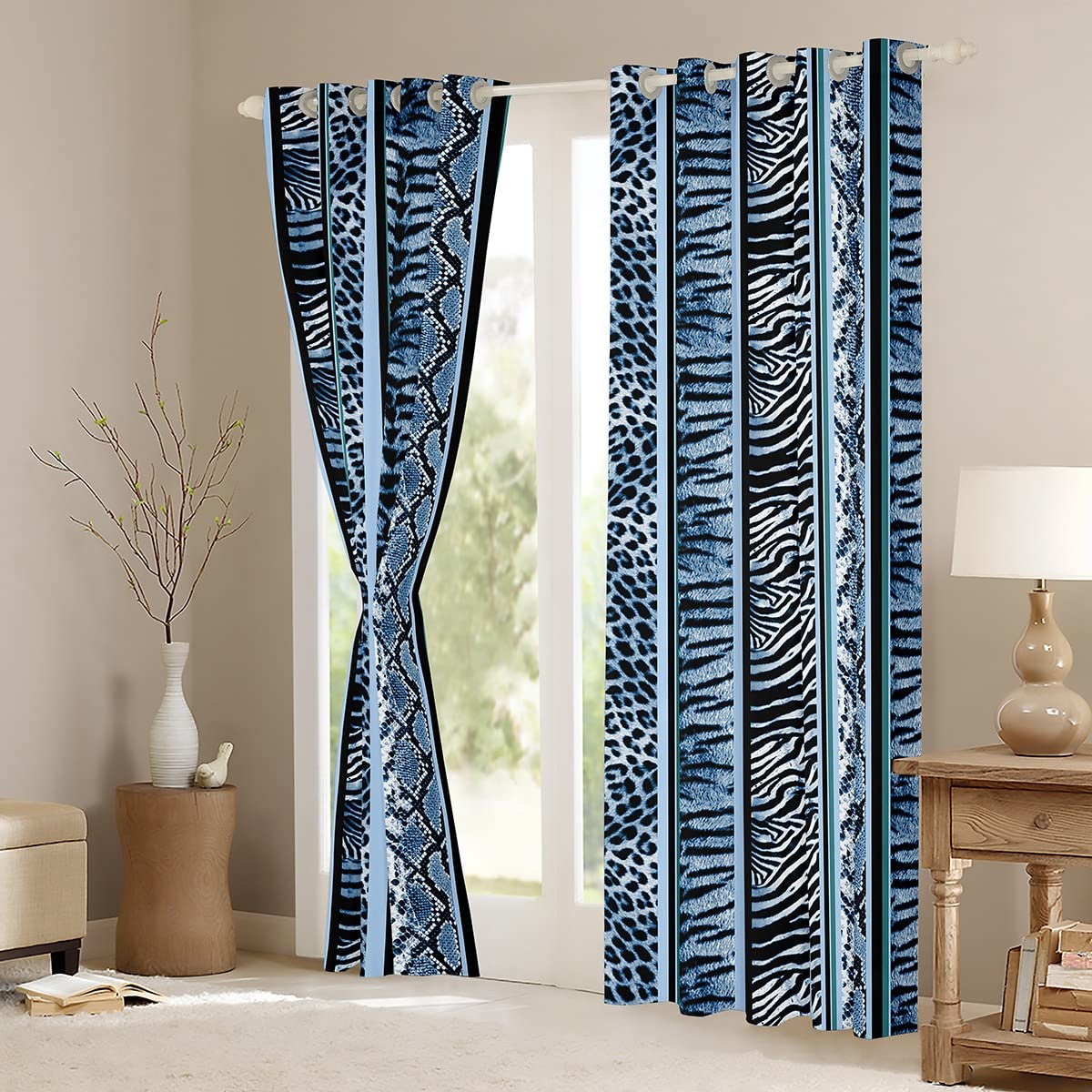 Loussiesd Leopard Window Drapes Cheetah Curtain Black Blue Leopard Zebra Tiger Snake Fur Window Curtains for Bedroom Living Room Kids Africa Wild Animal Window Treatments,W46*L54 - Image 3