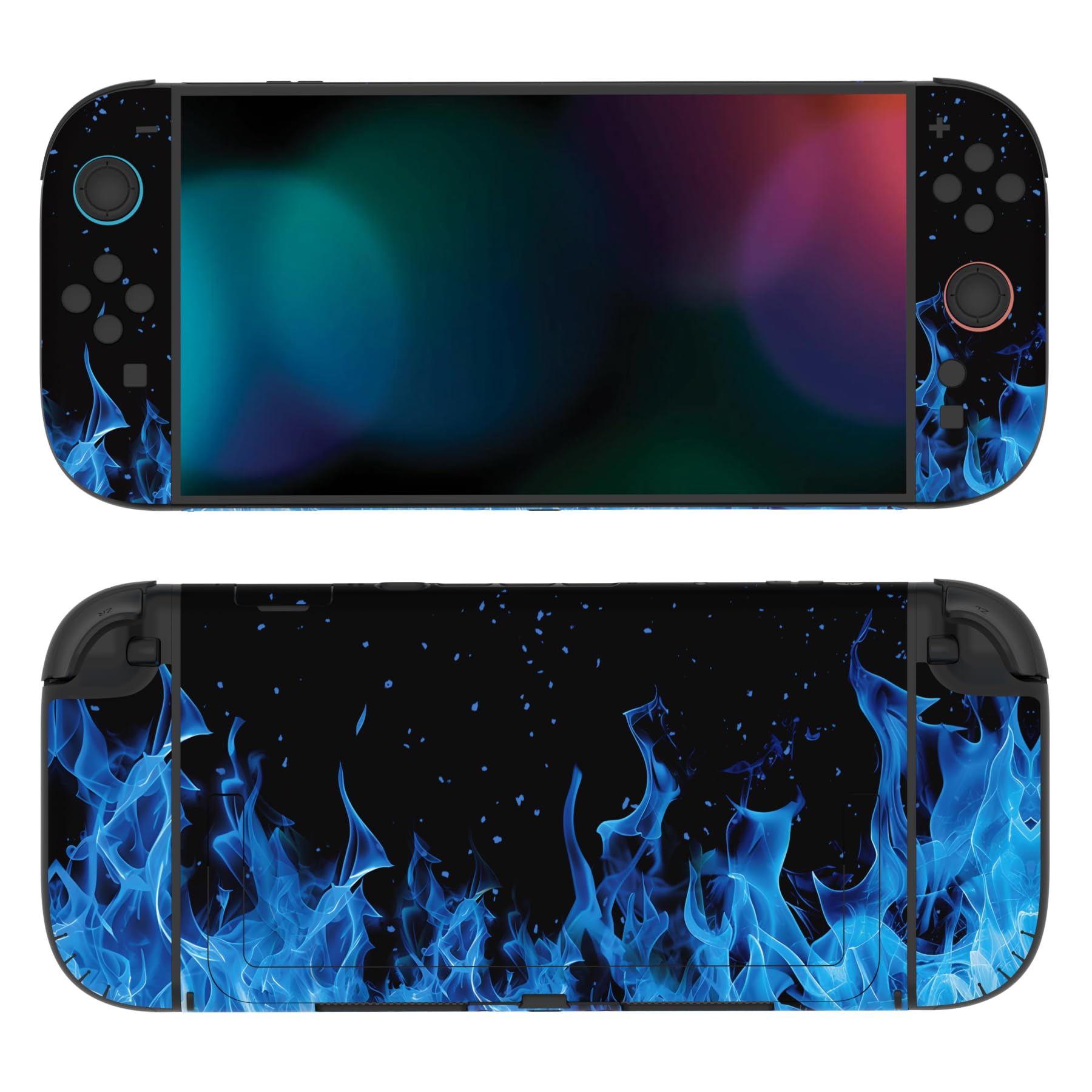 PlayVital for Nintendo Switch 2 Skin Full Set (2-Pack) - Protective Vinyl Decal Stickers for Switch 2 Console, Controllers, Handle Grips & Dock | No Residue, Anti-Scratch - Blue Flame - 5