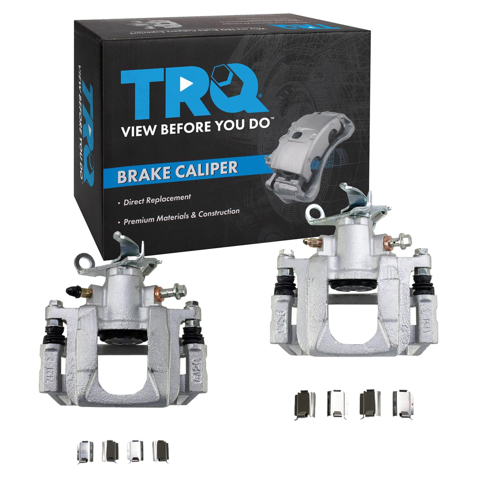 TRQ Rear Brake Caliper Set Zinc Coated Brackets Hardware Compatible with 2009-2013 Dodge Journey