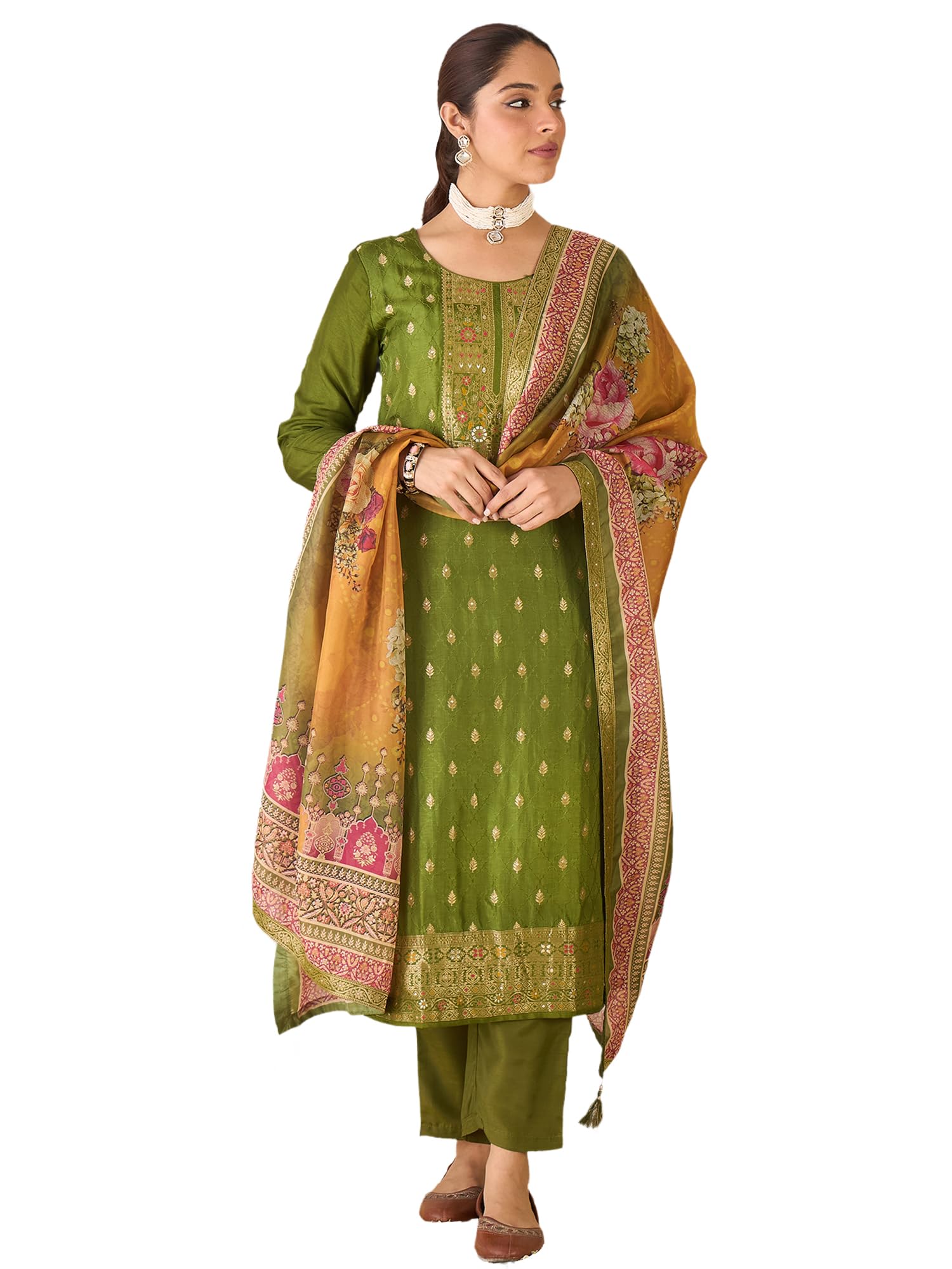 Women's Straight Silk Blend Ethnic Motifs Printed Kurta & Pant with Dupatta Set (IESTR10385)-image-32
