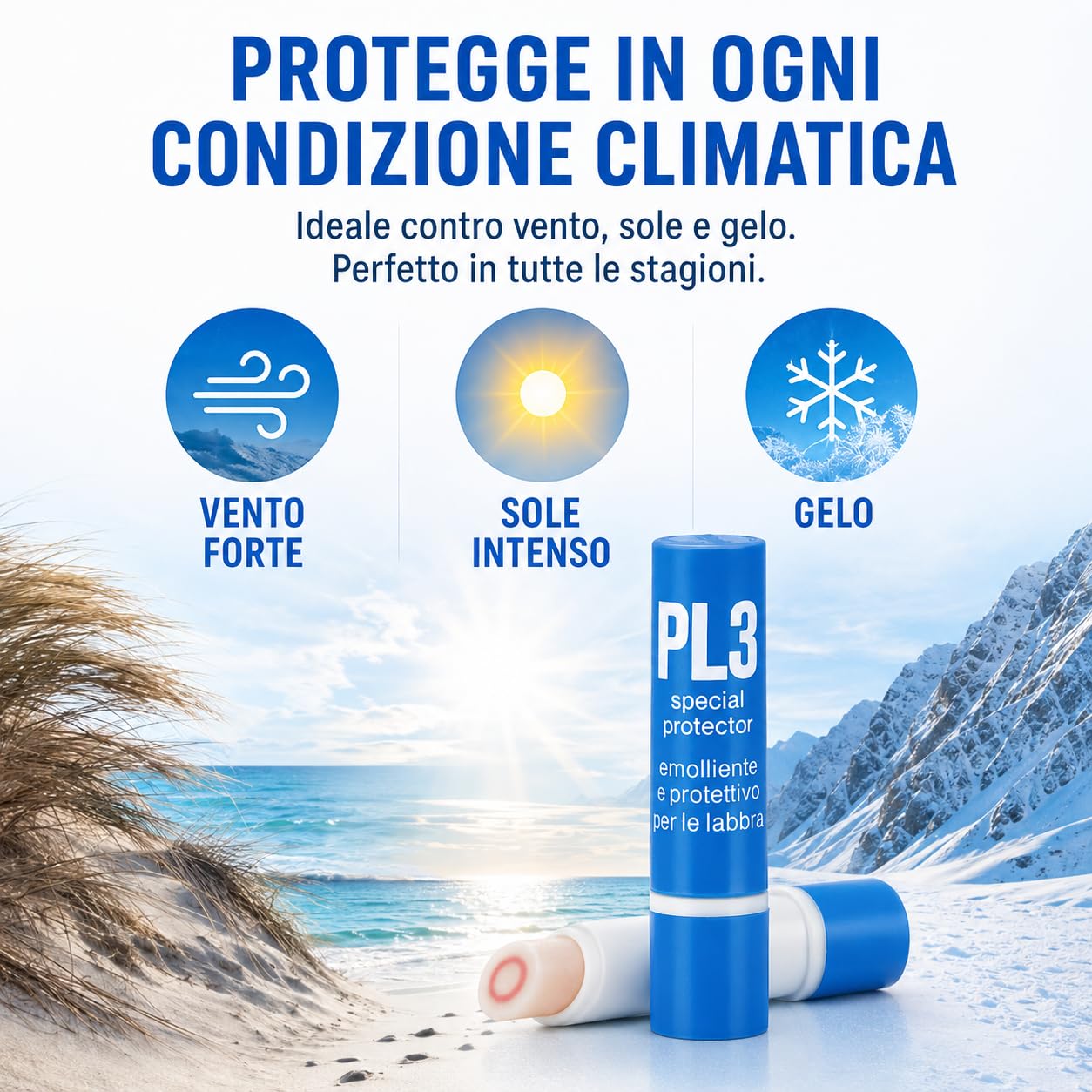 KELEMATA PL3 Stick Labbra con Anello Rosso, Burrocacao Idratante e Riparatore 3,7g, Balsamo Labbra Screpolate, Triplice Azione Protezione Vento Freddo e Sole, Trattamento Quotidiano Anti-Secchezza