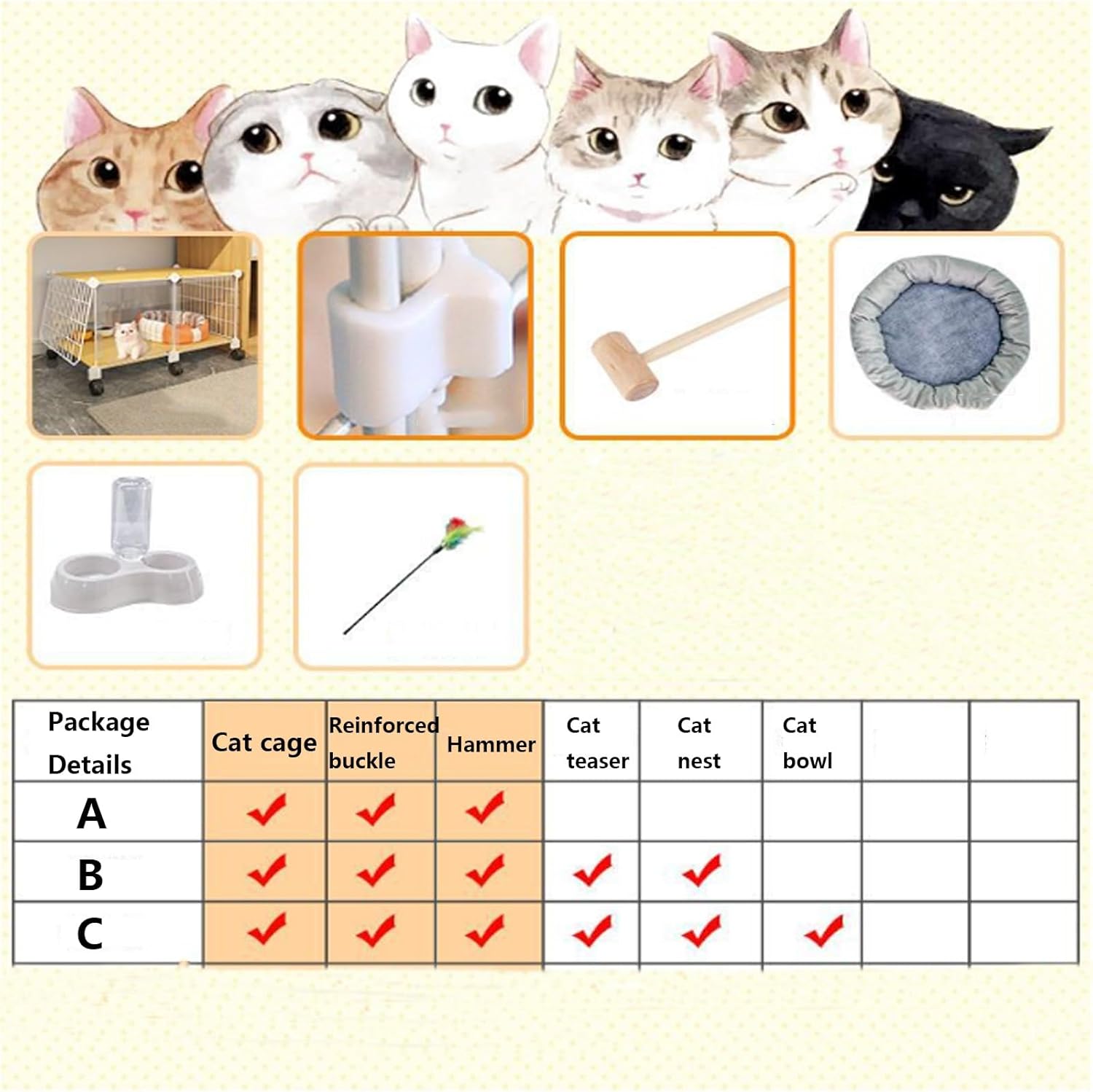 Transparent Cat Cage with 360° Wheel, Indoor Cat Playpen for Small Animal, DIY Large Cat Kennels, Cat Enclosures for Indoor Exercise Place Ideal for Cat (A 105 * 45 * 75Cm)