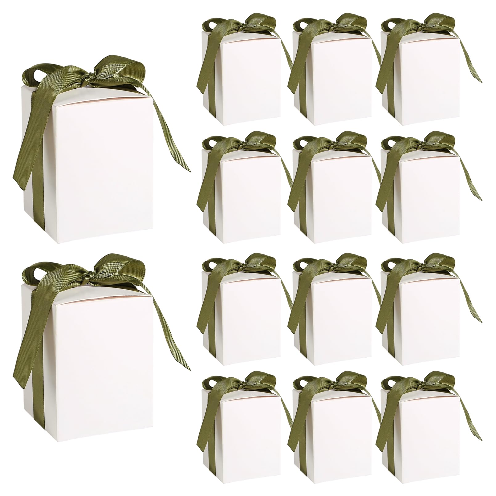 20Pcs 6× 6× 8 cm Mini Gift Boxes with Ribbons White Mini Favour Boxes for Presents Wedding Birthday Party Supplies(Green Ribbons)