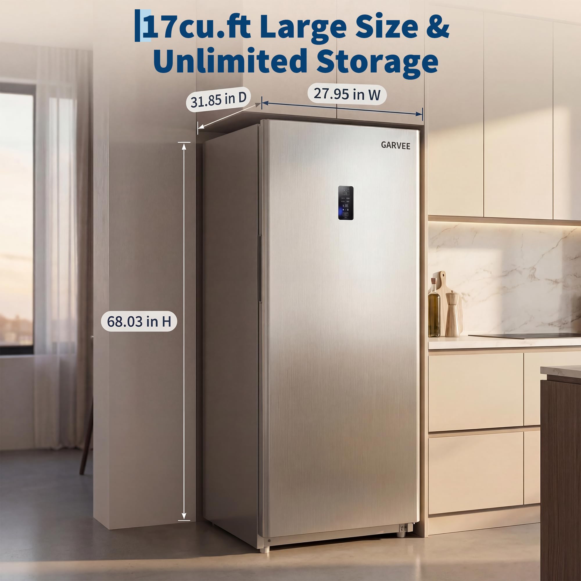 Garvee 17 Cu.ft. Convertible Upright Freezer, 480L Capacity Standing Up Freezer with No Frost & Digital Control, Ideal for Garage, Kitchen, Home, Office on Fridge.com