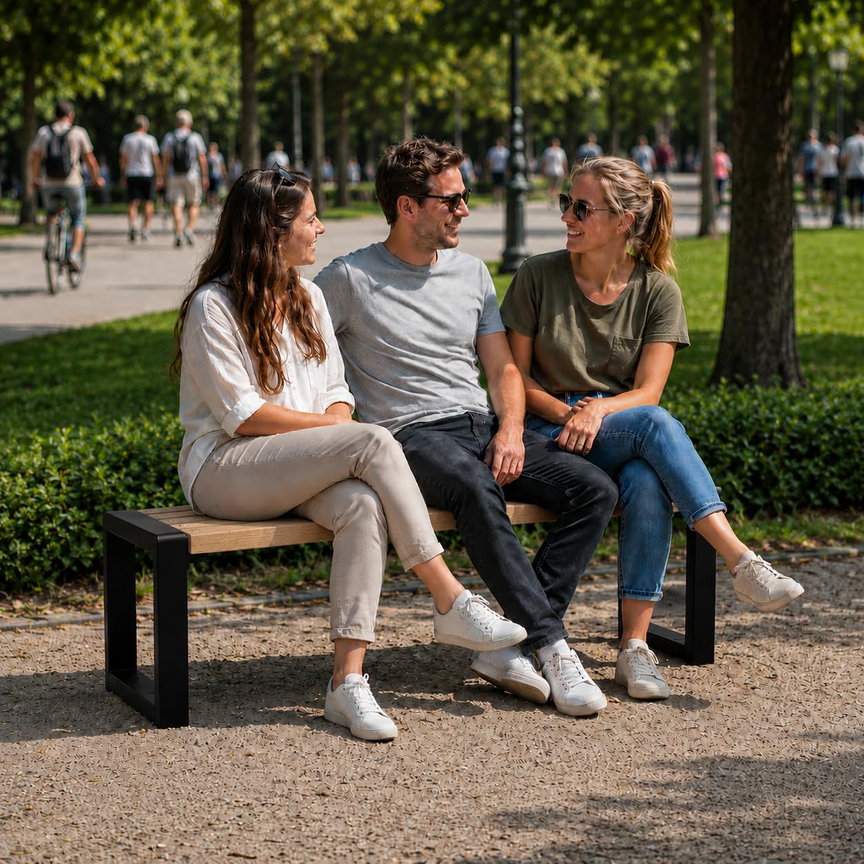 Primario - Banco de jardín, banco de parque, banco al aire libre, con capacidad de carga de 350 kg, de madera, resistente a la intemperie, roble (Grande-BO, roble, 175 cm, longitud del asiento, CE)