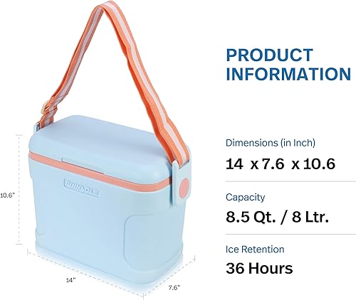 Miniatura 5 de Pinnacle 8.5Qt Mini Cooler  14 x 7.6 x 10.6In Ice Box with Smart Divider, Locking Lid, Adjustable Shoulder Strap  Insulated Picnic Basket Beach