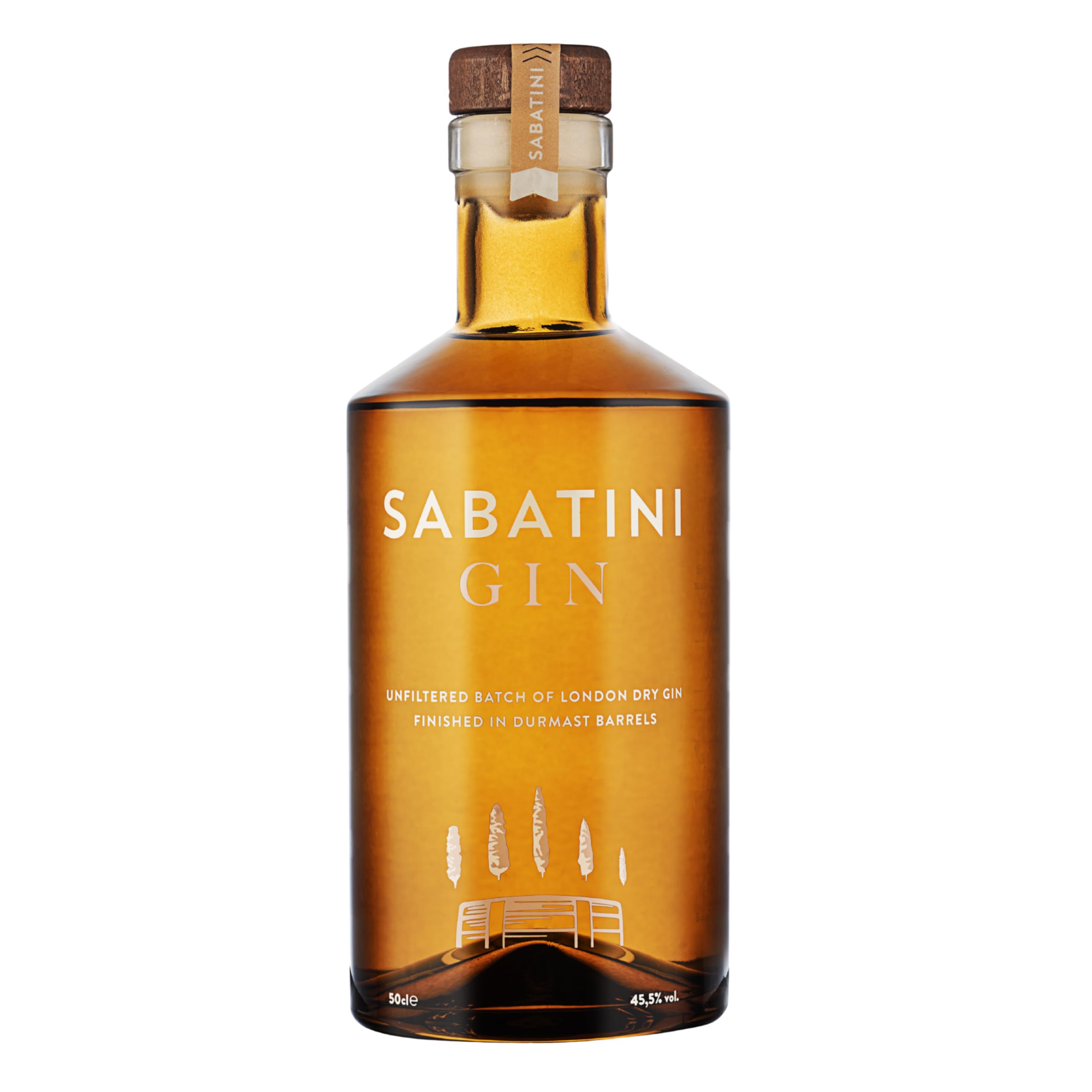 Sabatini Gin, Barrel, 500ml, Gin Artigianale Invecchiato in Botti di Rovere Ex-Chardonnay Toscano, Aroma Rotondo e Avvolgente, con Iris Fiorentino, Coriandolo, Foglie d'Olivo, Idea Regalo, 45.5% Vol