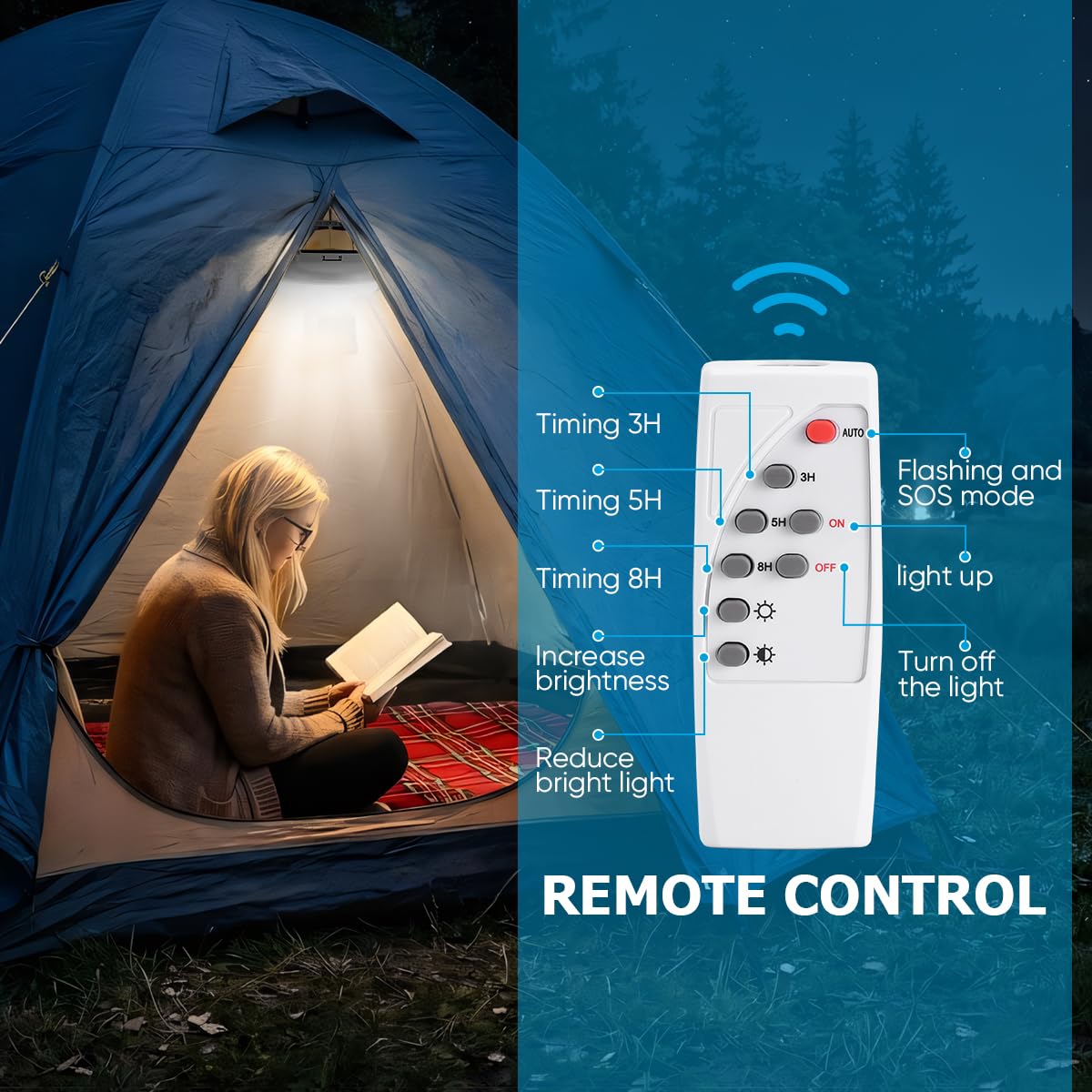 Luz solar USB de camping con control remoto, linterna portátil para camping, impermeable, lámpara de tienda de campaña al aire libre para camping, toldo, emergencia de huracanes, cortes de energía