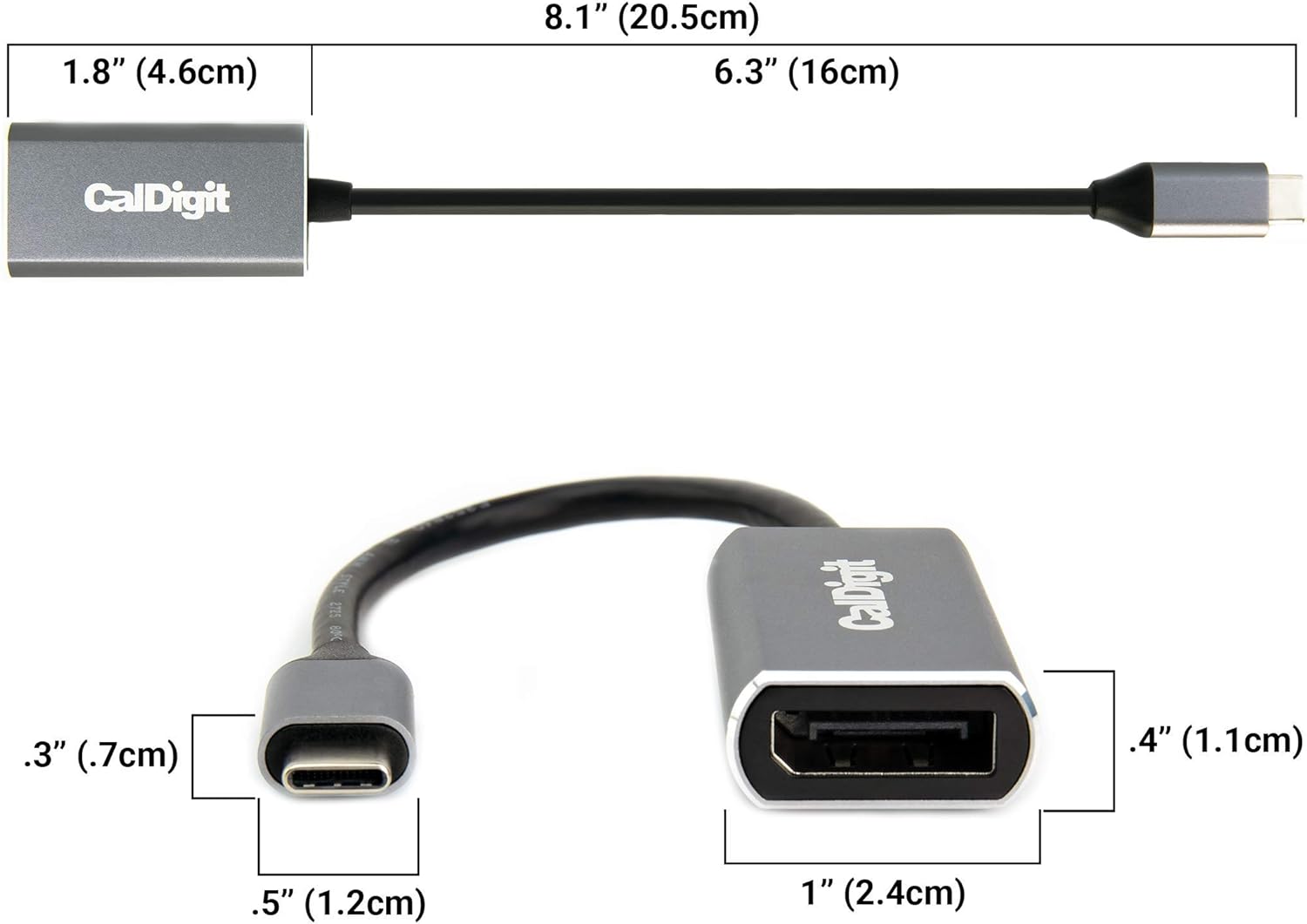 CalDigit USB-C to DisplayPort 1.4 adapter dimensions