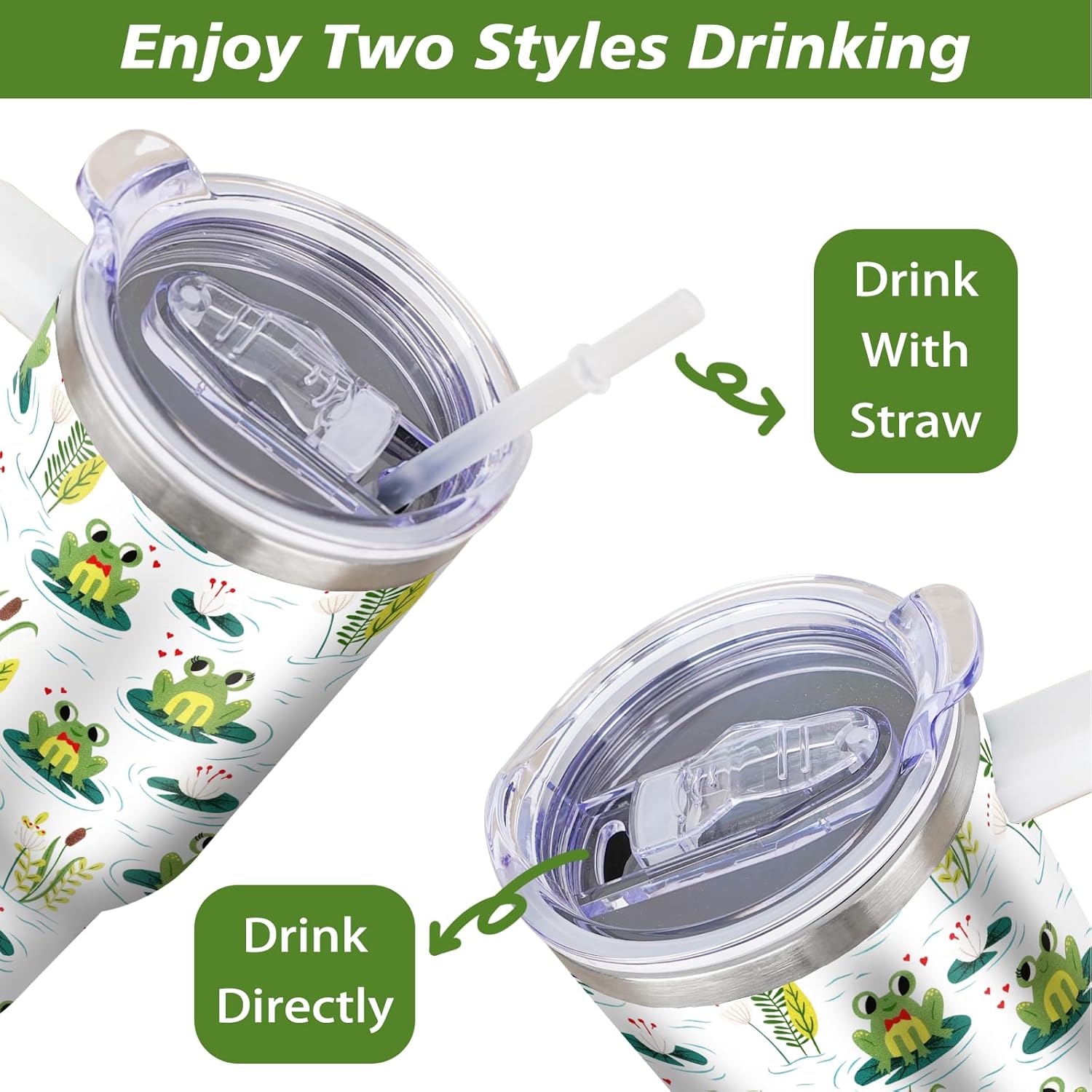 40oz Frog Tumbler With Handle and Straw, Insulated Stainless Frog Tumbler Coffee Travel Mugs Cup Water Bottle Gifts for Women Girls - Image 3