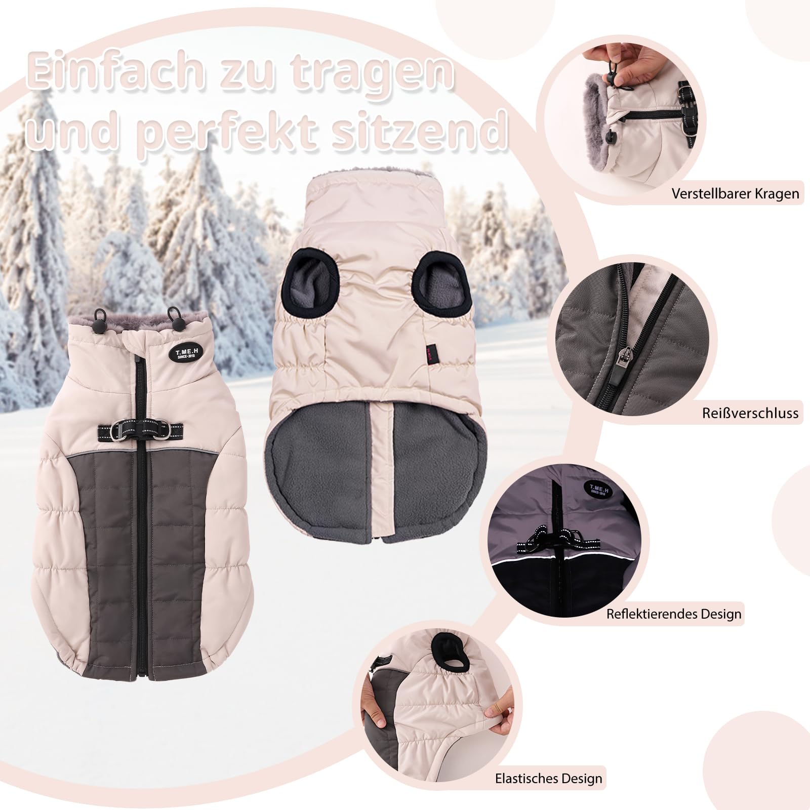 Savlot Hundejacken für den Winter Winddicht Wasserdicht 2 in 1 Outfit Kaltwettermantel Hundewestengeschirr Welpen Winter Warme Jacke Kleines (XL, Weiß)