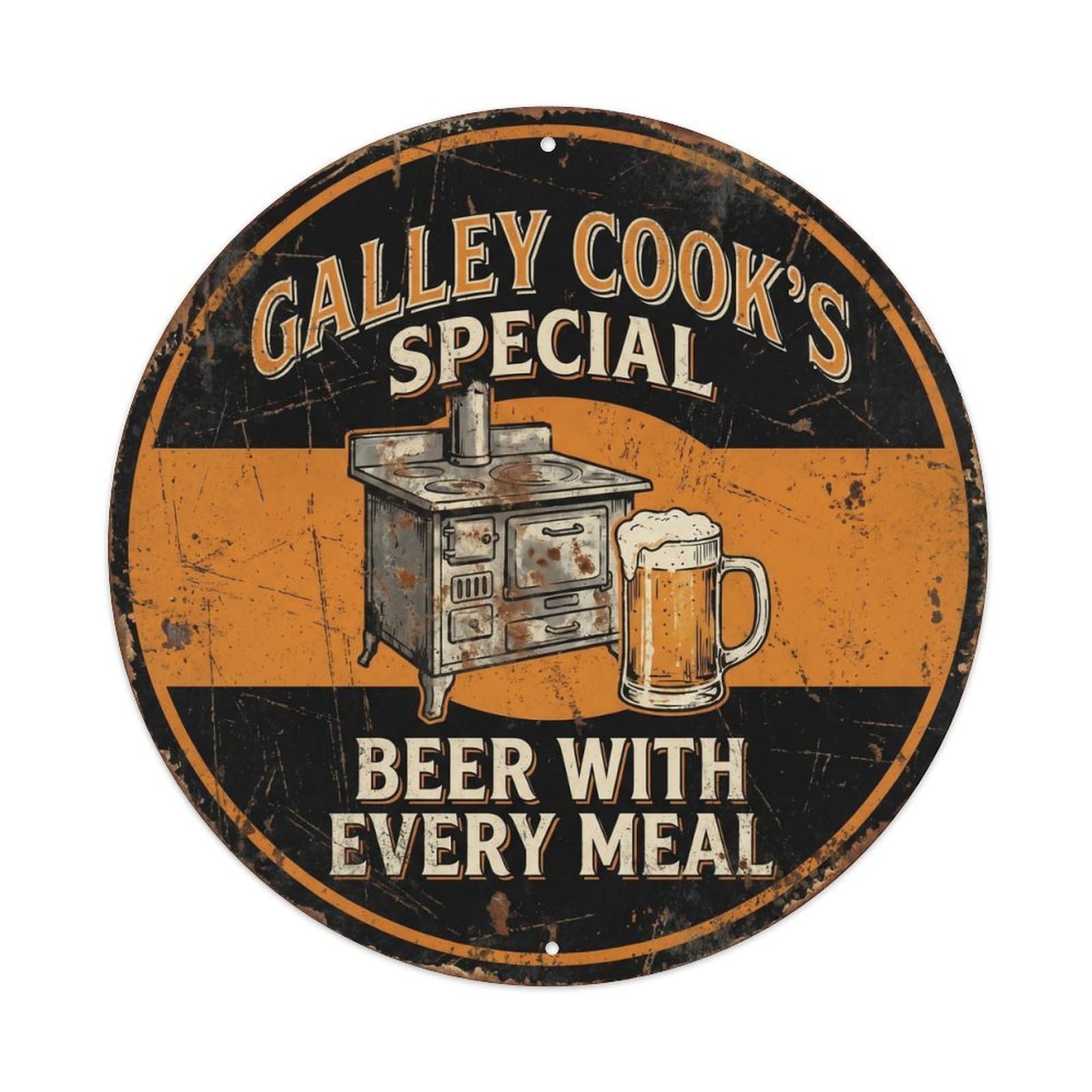 Retro Bar Style Galley Cook Garage Beer Metal Tin Sign Plaque Wall Decor for Cafe, Club, Garden Round Metal Poster 8x8Inch