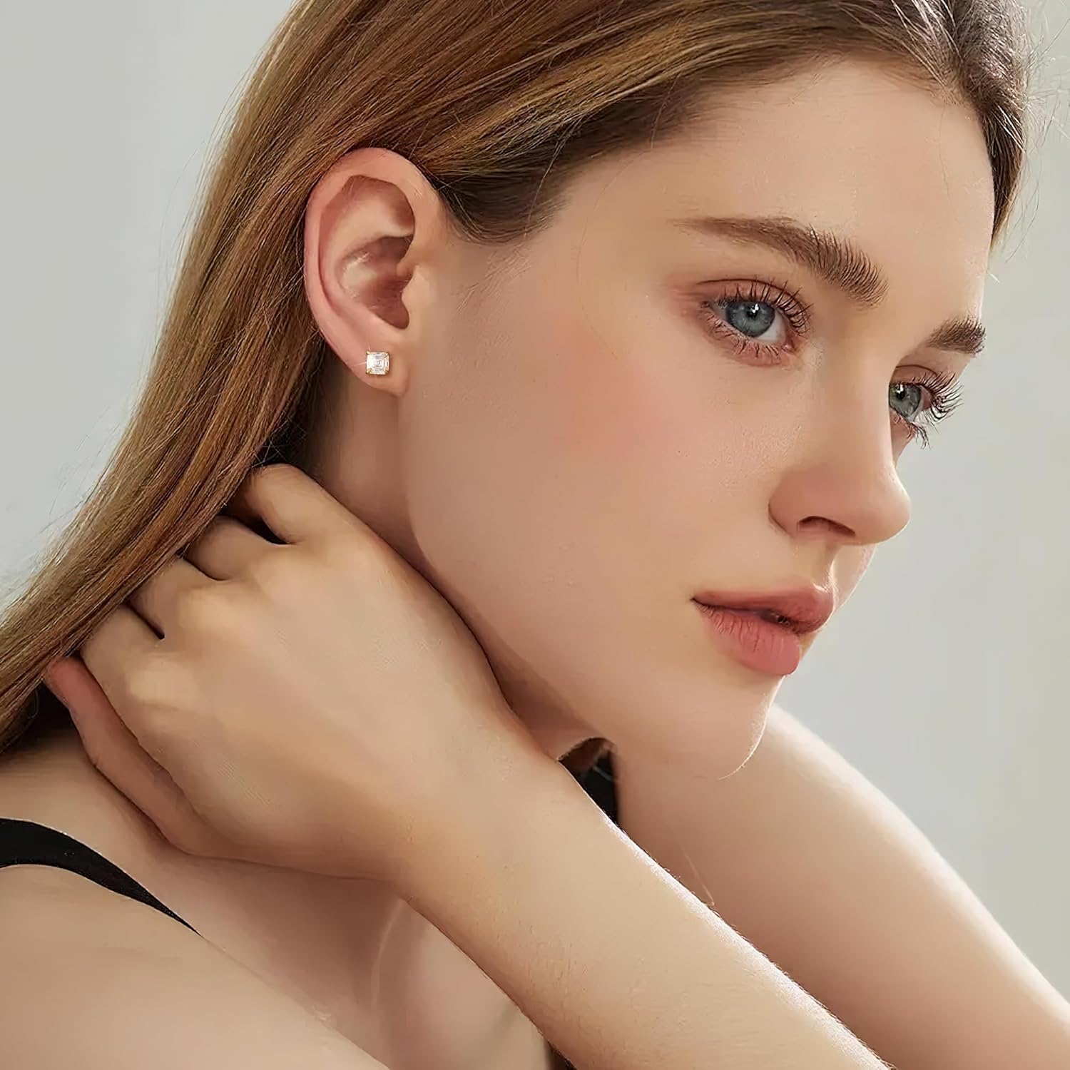 Moissanite Stud Earrings for Women 14K Gold Plated Sterling Silver Stud Earrings 6mm 2ct Asscher Cut D Color VVS1 Moissanite Stud Earrings Lab Created - Image 5