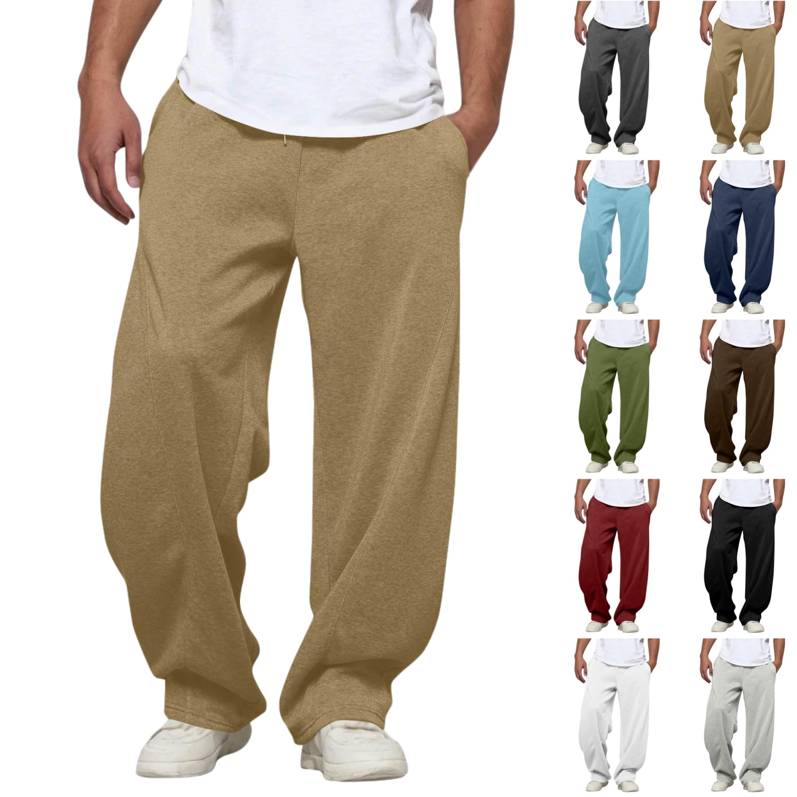 Baggy Sweatpants Men Wide Leg Drawstring Open Bottom Sweatpants Joggers Cotton Loose Lounge Sweat Pants with Pockets
