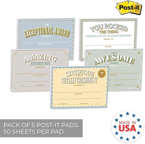 Miniatura 2 de Certificado de logro motivacional, bloc de notas adhesivas de relleno  bloc de notas adhesivas de reconocimiento reposicionable de 6 x 4 pulgadas,