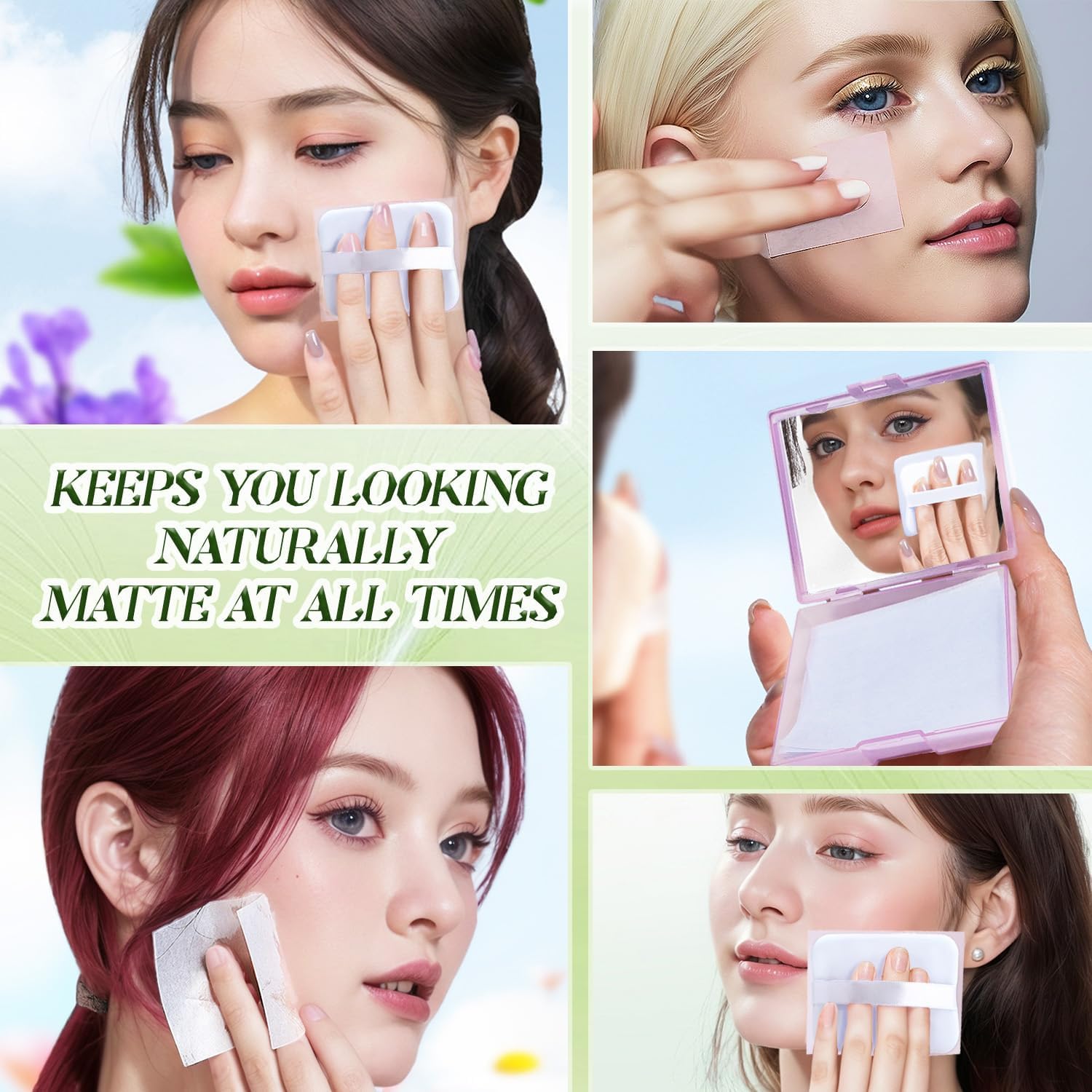 INNPOLE 100 Pcs Blotting Sheets for Face, oil Control Face Wipes Tissues,Facial Care Makeup Blotting Paper for Oily Skin, oil-absorbing Blotting Papers for Women Men (R-GREEN) - Image 7 thumbnail