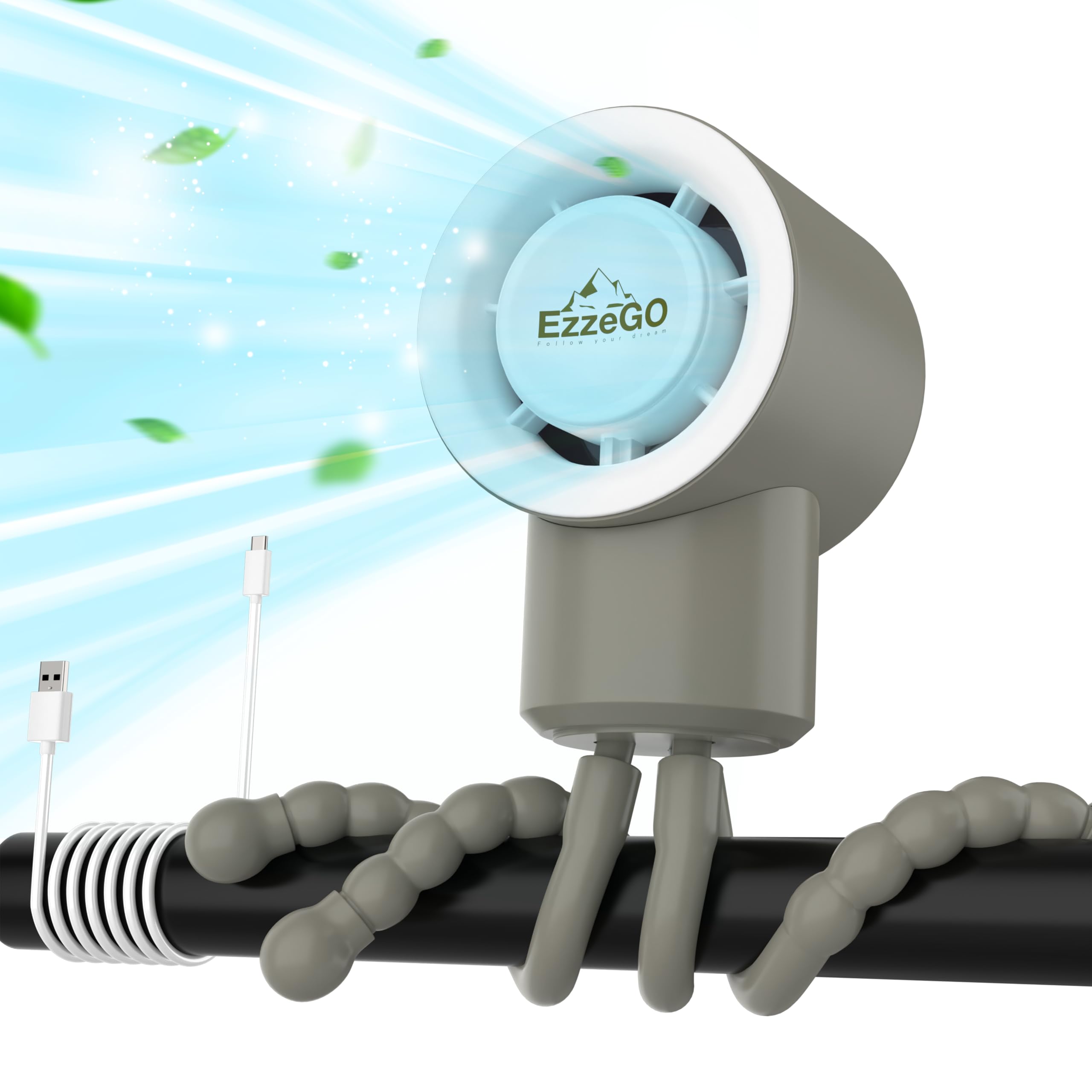 1200mAH Portable Stroller Fan | 360-Degree Stroller Fan Clip on for Baby, Bus, Travel, Office | 2 hours fully charge | Quiet Operation System | 3 Speed Modes | Versatile Silicone Tripod | Gray