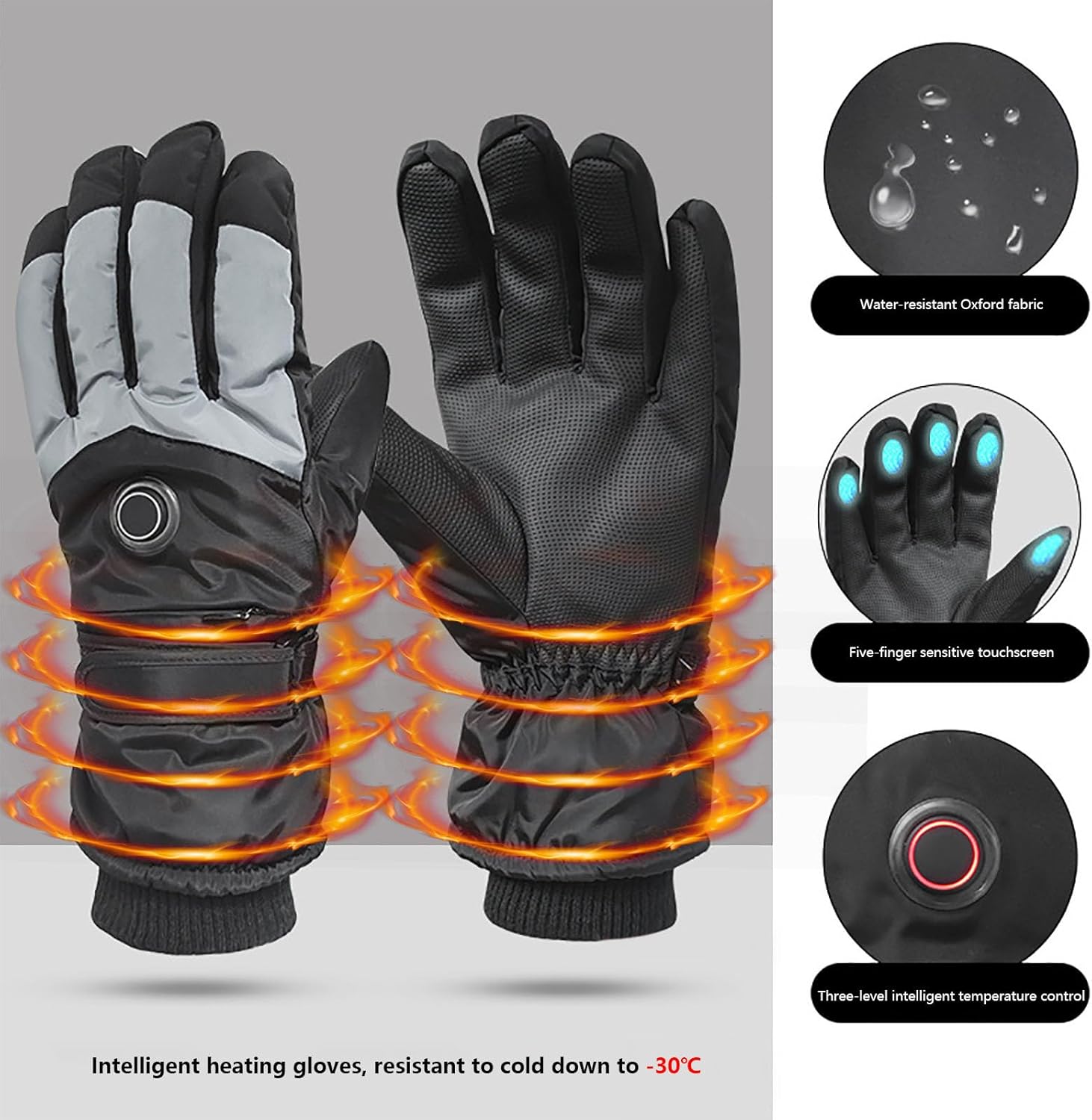 Unisex Touch Panel Allowed Rechargeable Warmed Gauntlets with 5000mAh Battery for Cold Weather Down to 30℃ Impermeable Plan USB Rechargeable Heated Gloves for Snowsports