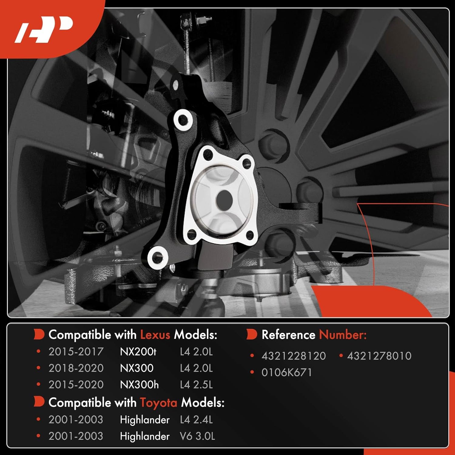 A-Premium Front Left Suspension Steering Knuckle Compatible with Lexus NX200t 2015-2017, NX300 2018-2020, NX300h 2015-2020 & Toyota Highlander 2001-2003, Driver Side