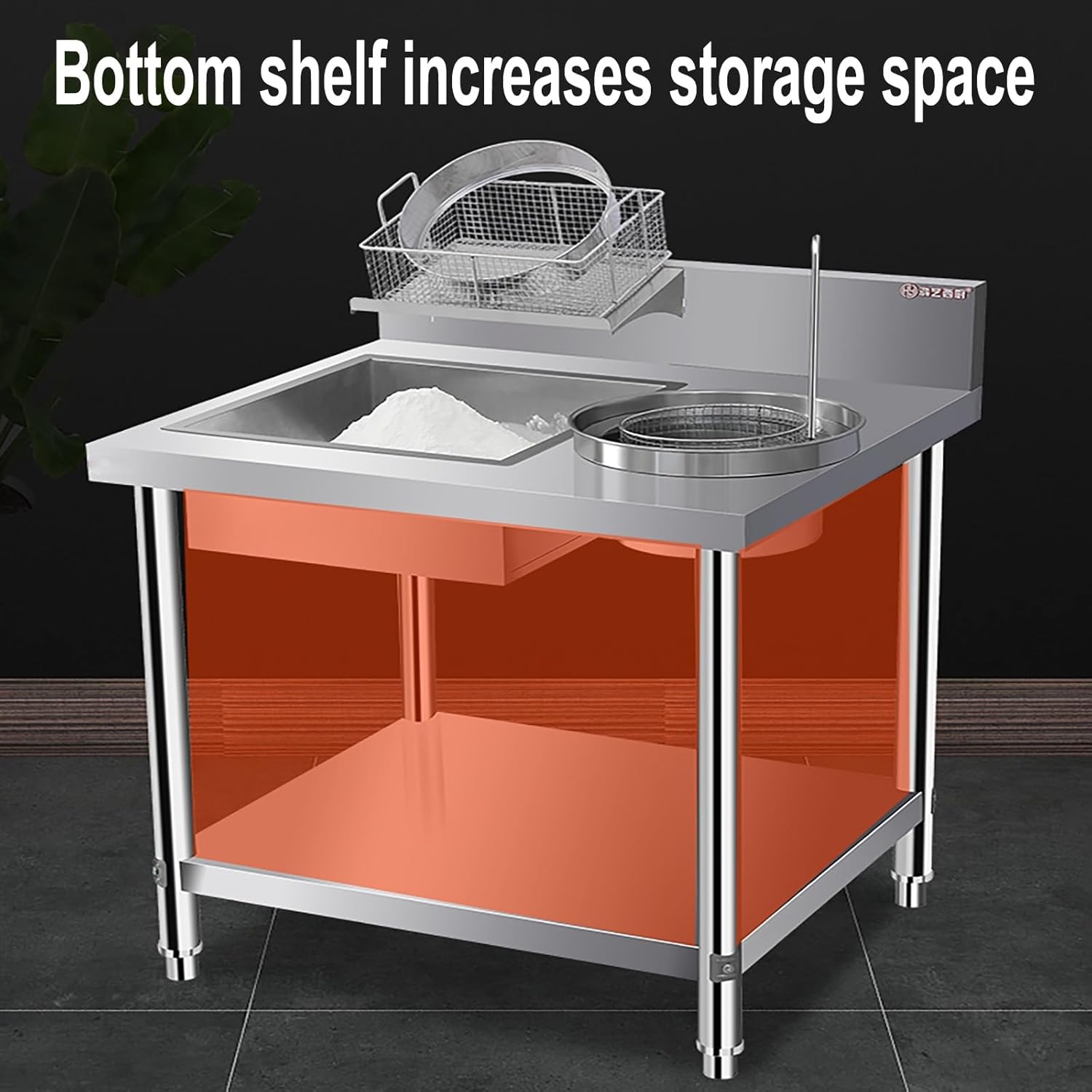 Breading Table Fried Foods Prepping Manual Station Stainless Steel Breadcrumb Table – High Capacity, Space-Saving for Food Service Establishments Easy Assembly